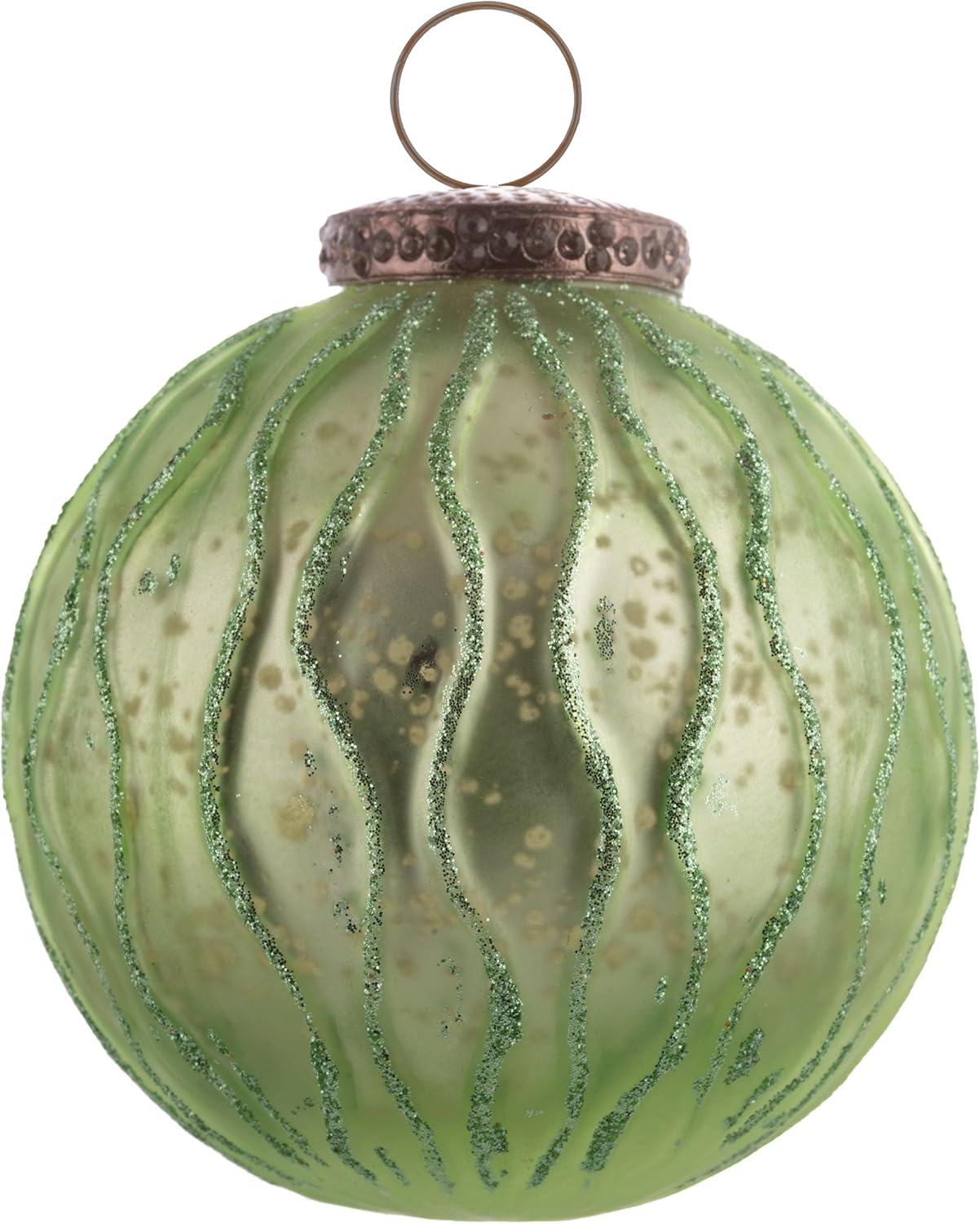 Karma Christmas Glitter Ball Glass Ornament 35 Inch Green