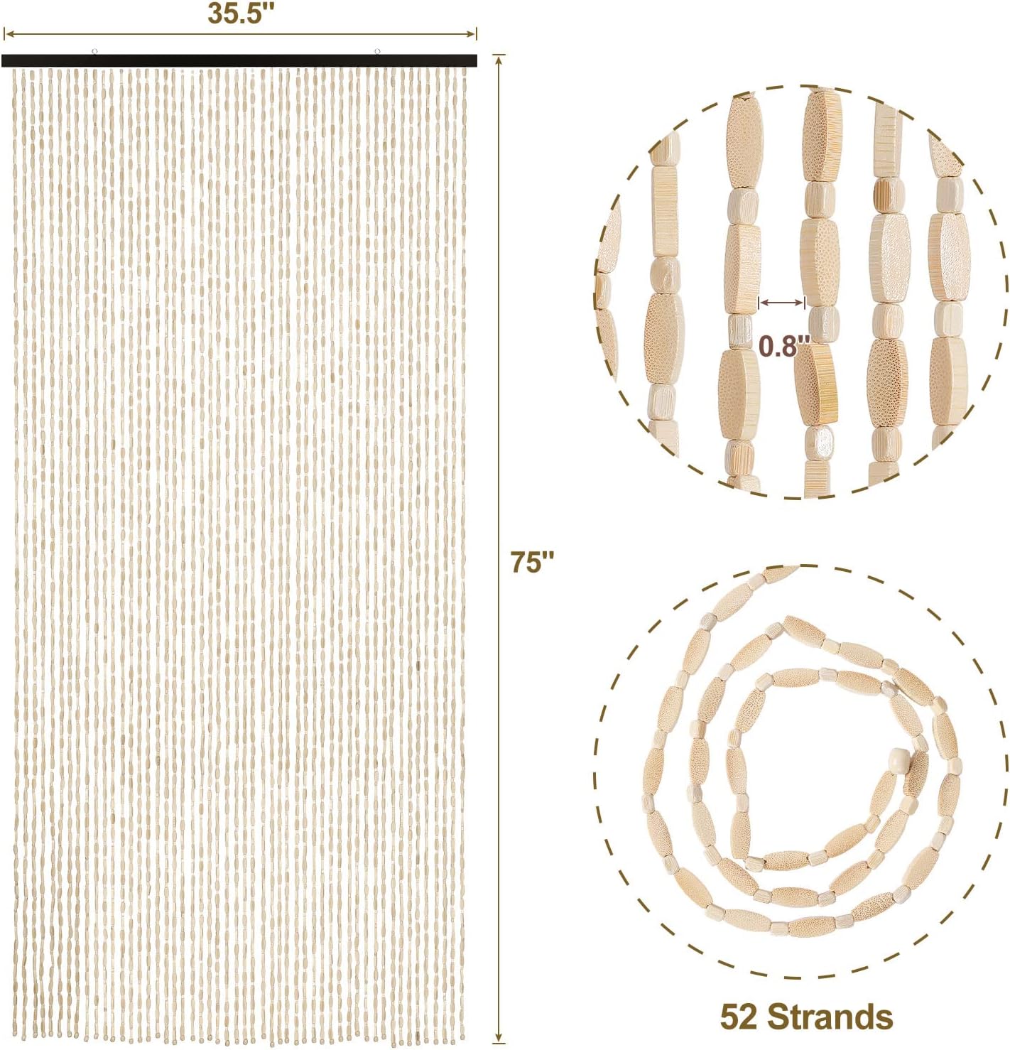 Handmade Bamboo Beaded Curtain 52 Strands 355 x 75 Inches