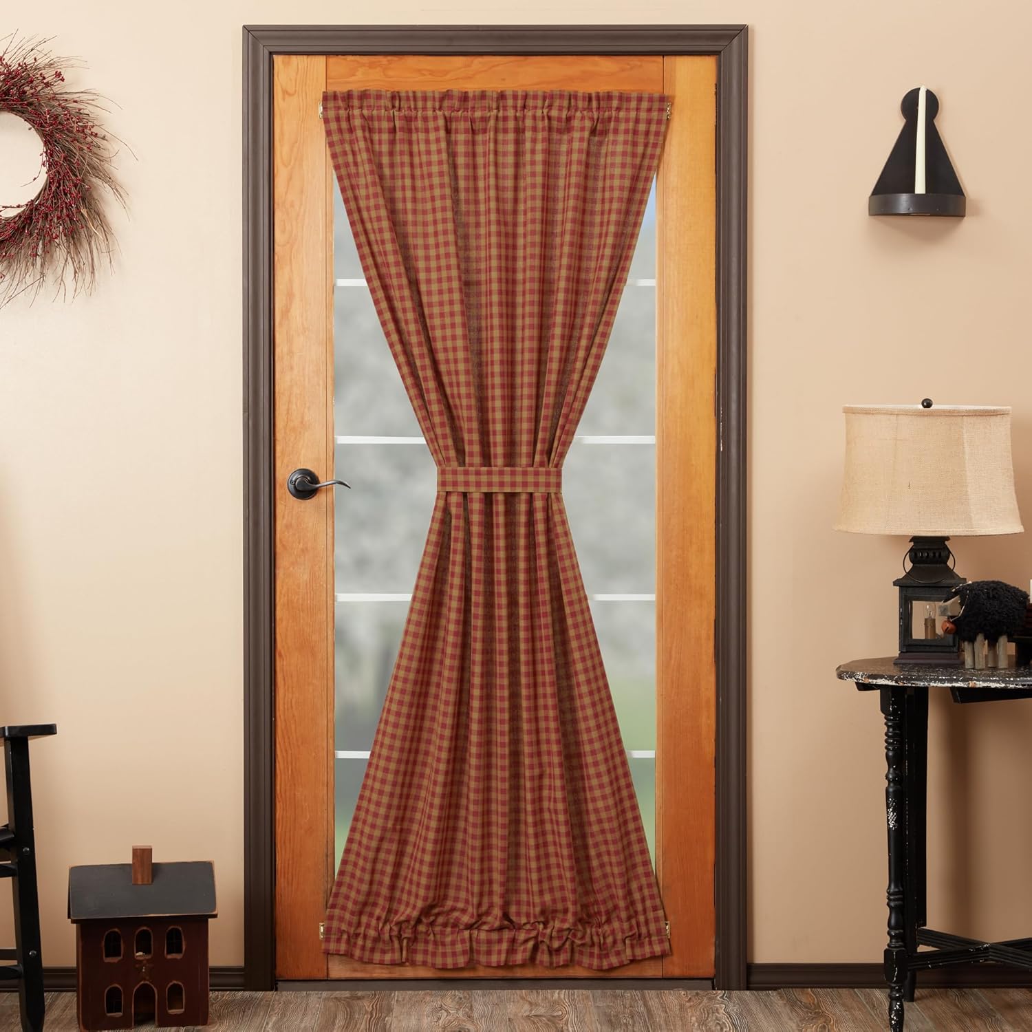 VHC Brands Burgundy Check Door Panel 72x40 Red