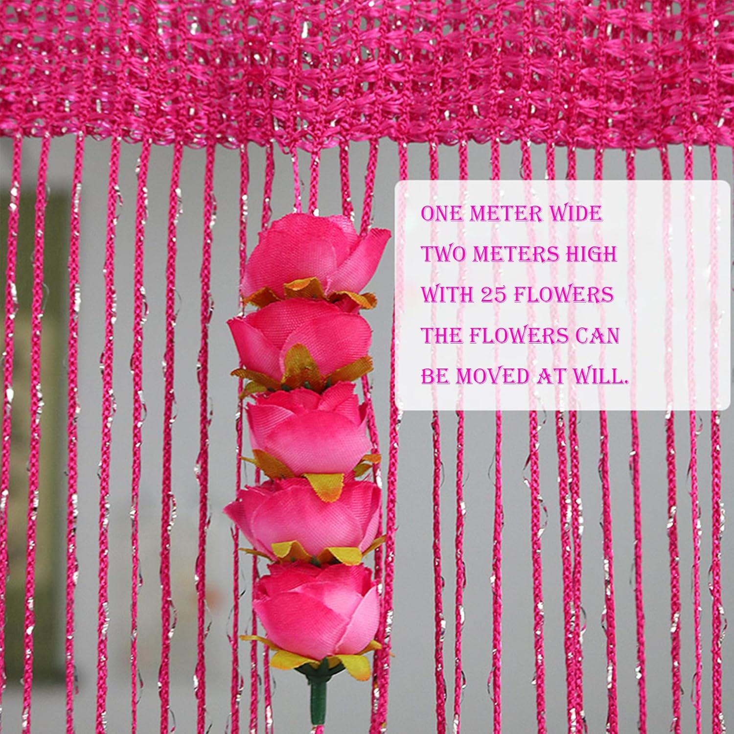 Rose Thread Door Curtain with Blue Tassels