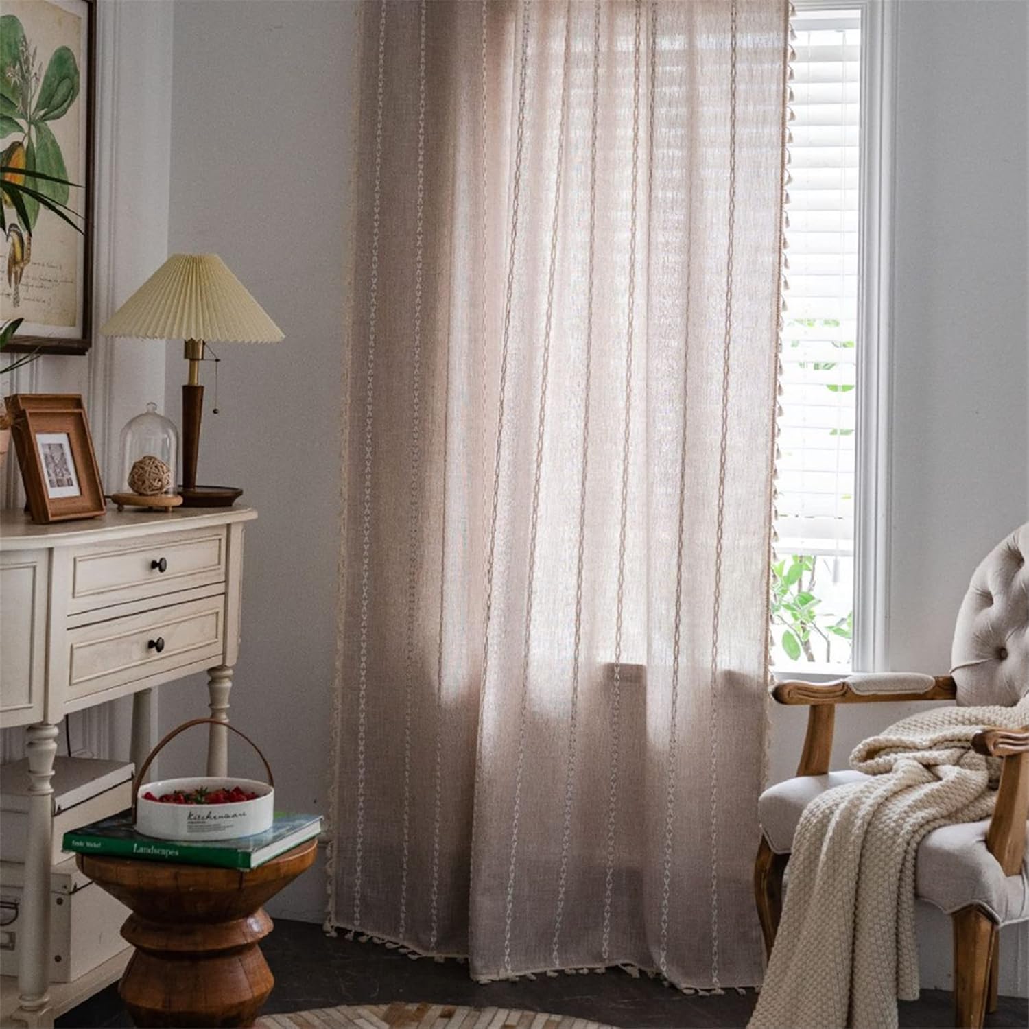 Yunsurey Light Brown Boho Curtain Panel 52x78
