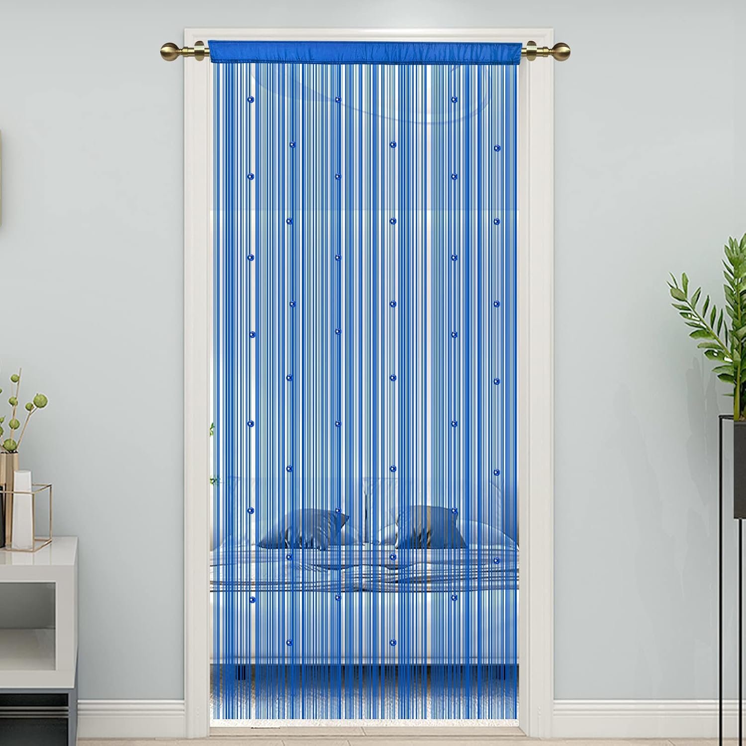 LaSyL Beaded Curtain for Doorway Royal Blue 39x110 Inches