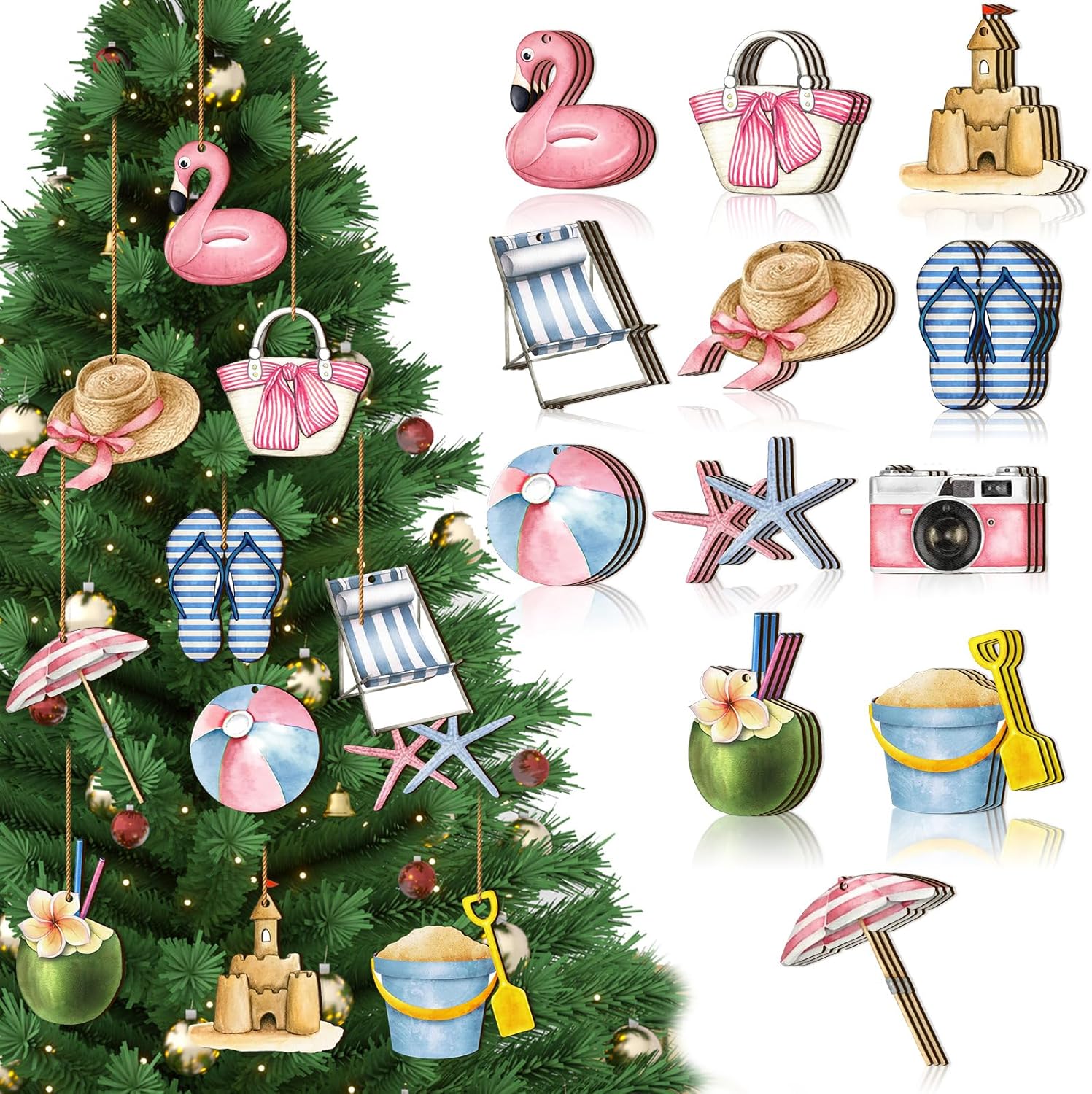 Maitys 36 Pcs Coastal Wooden Hanging Ornaments
