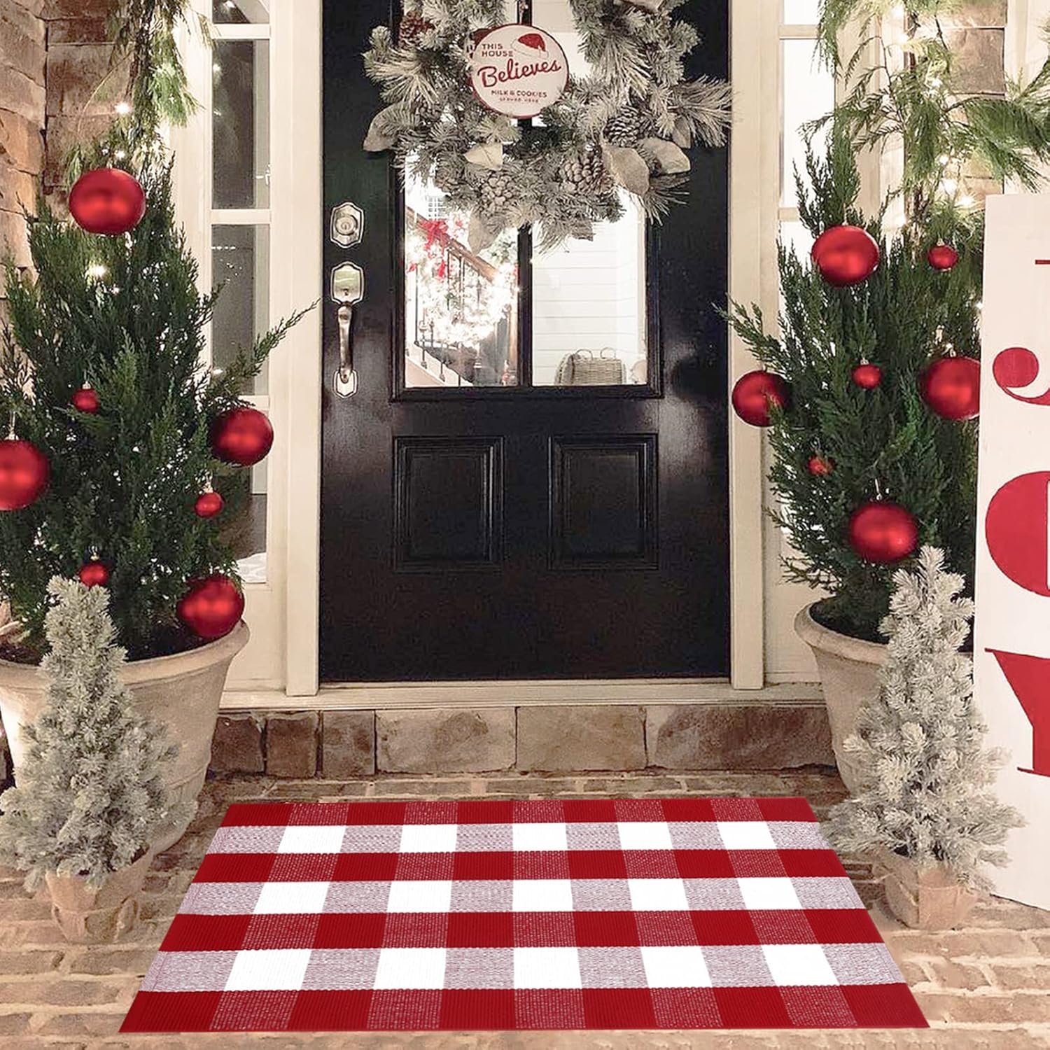 Christmas Red and White Plaid Rug 28x43 Inches Door Mat