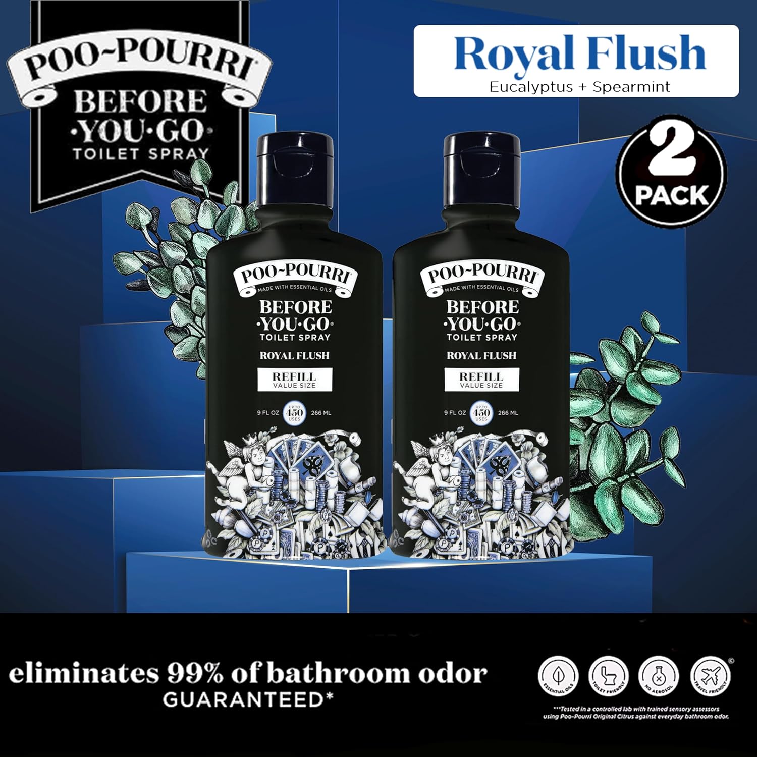 Poo-Pourri Toilet Spray Refill 9 Fl Oz 2 Pack Eucalyptus Spearmint