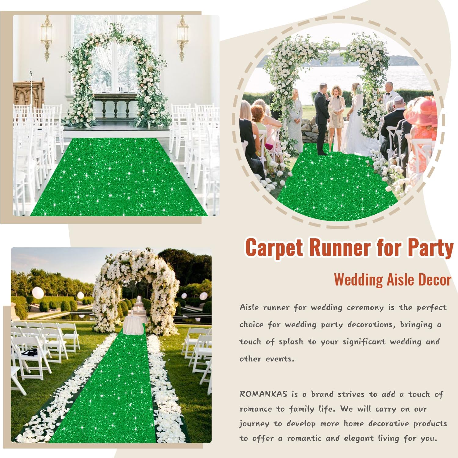 Glitter Green Carpet Runner 2ft x 15ft for Wedding and Events