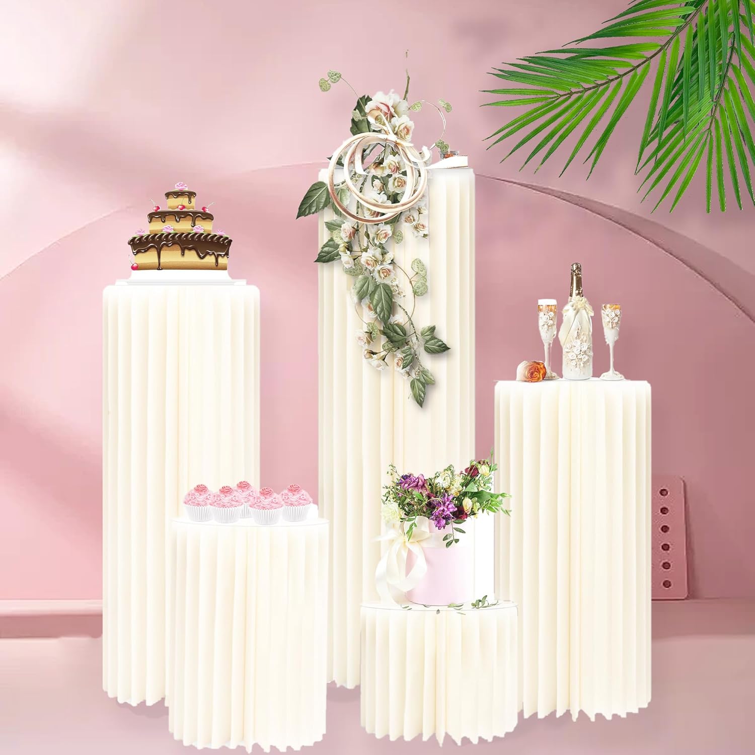 5 Pcs Foldable Cylinder Pedestal Stand for Party Decor