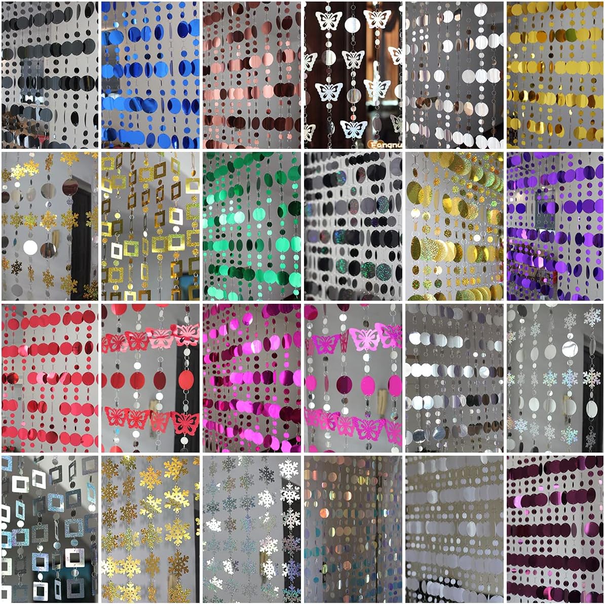 QueenBox 5Pcs Round Sequin Beaded Curtain Blue