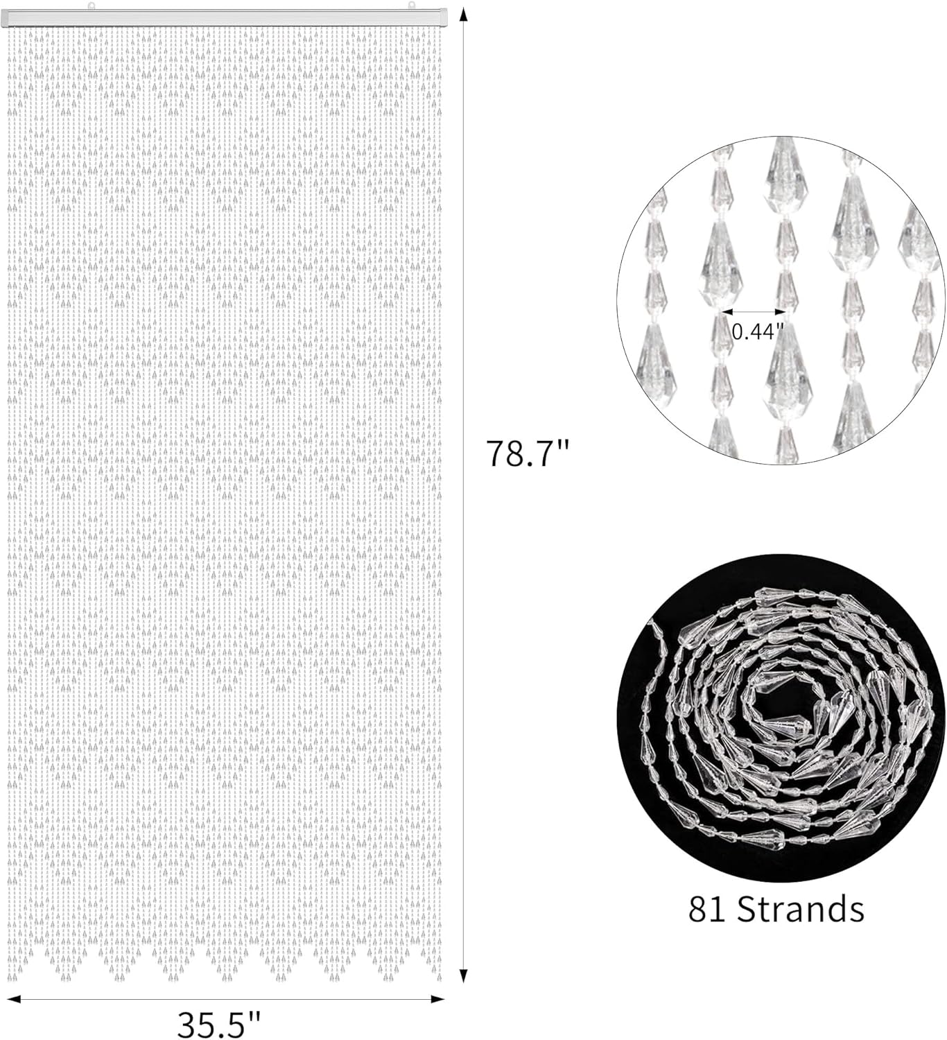 Crystal Beaded Curtain - White 355 x 79 Inches