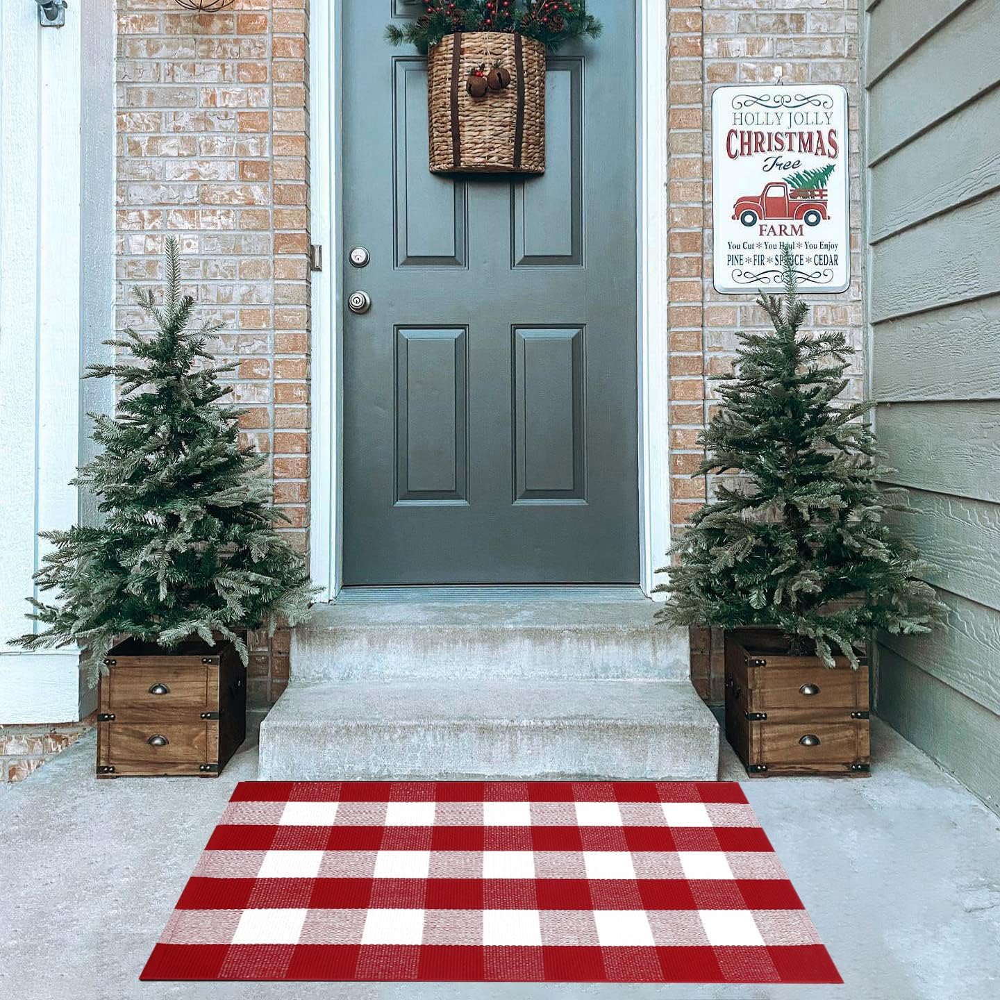 Christmas Red and White Plaid Rug 28x43 Inches Door Mat