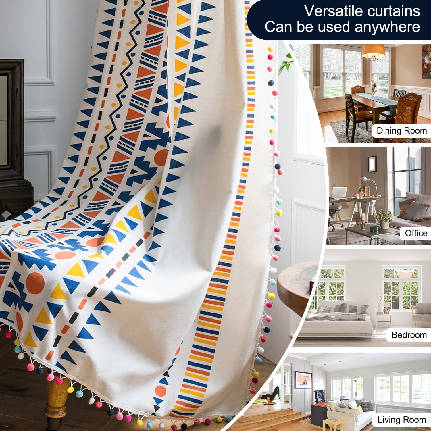 VOGOL Modern Boho Curtains 28x84 1 Pack