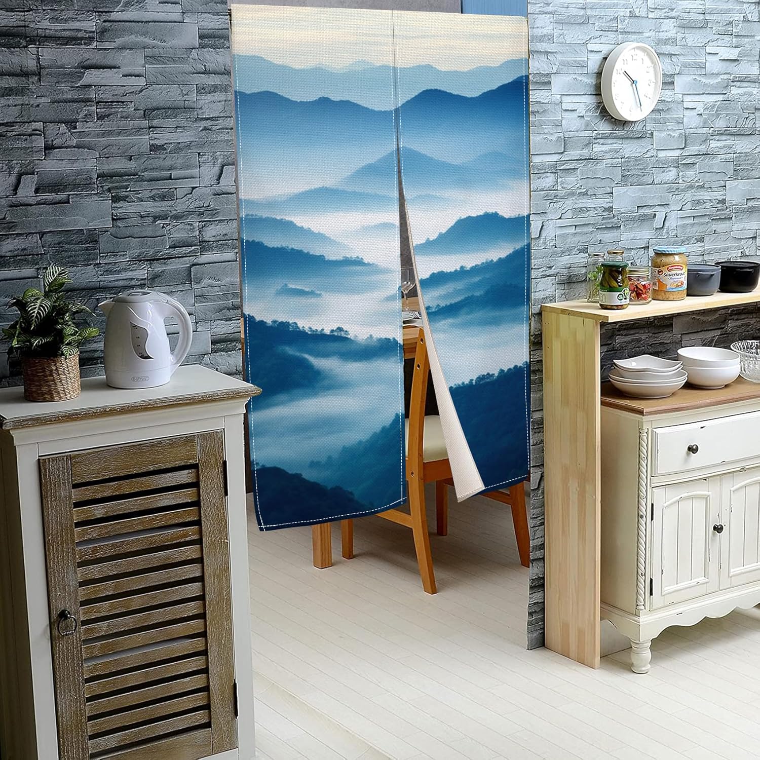 Mountain Japanese Noren Curtain Forest Tree Blackout Privacy Doorway Curtain