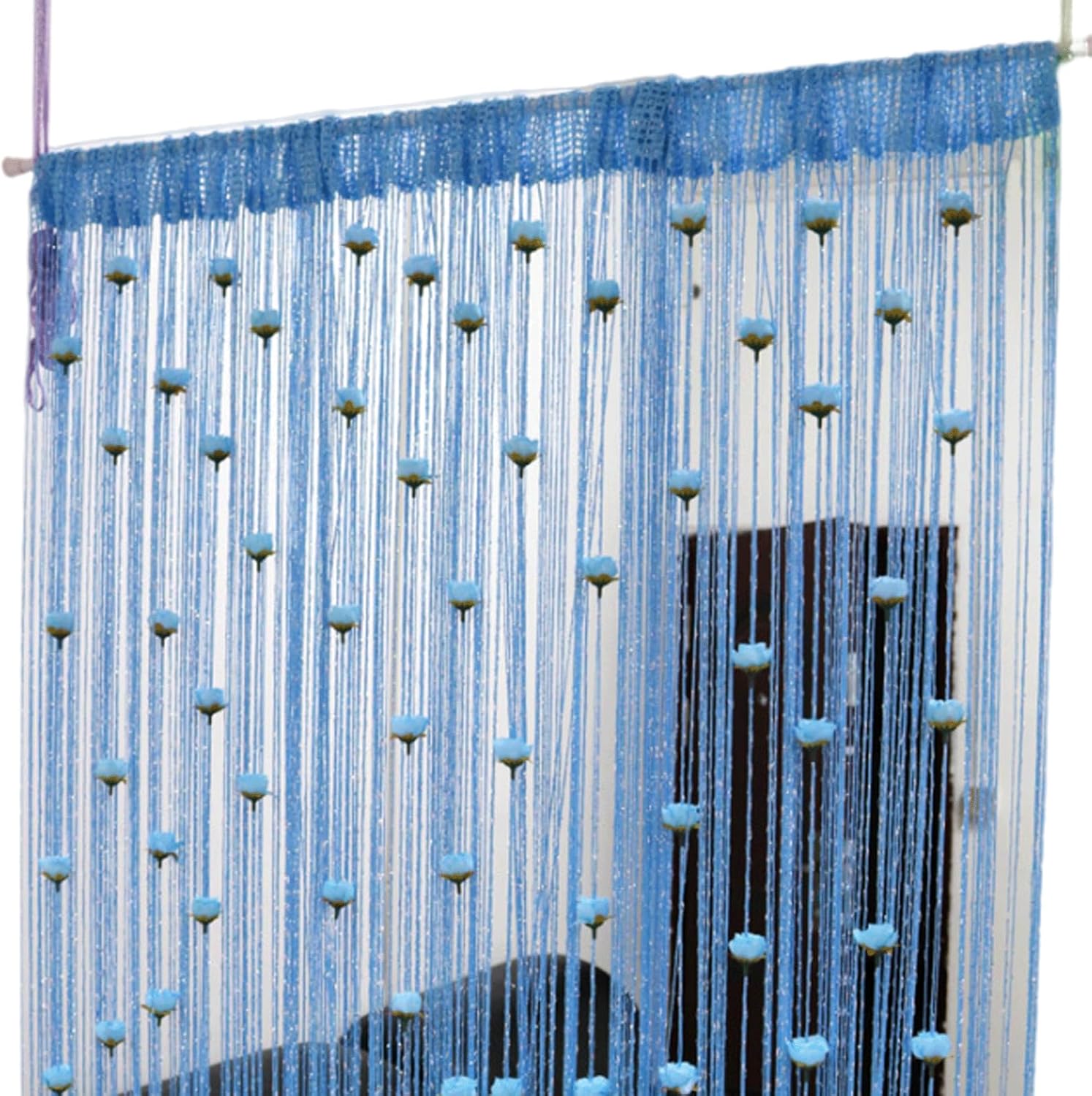 Rose String Curtain - 39x79 Inch Sky Blue Tassel Panel