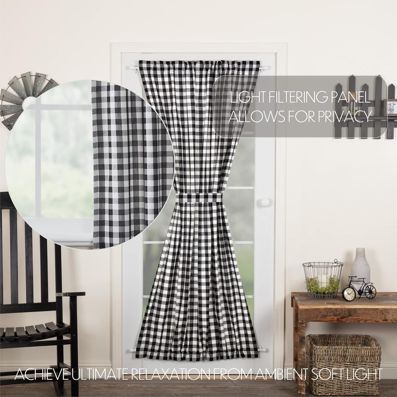 VHC Brands Annie Buffalo Check Curtain 72x40 Black
