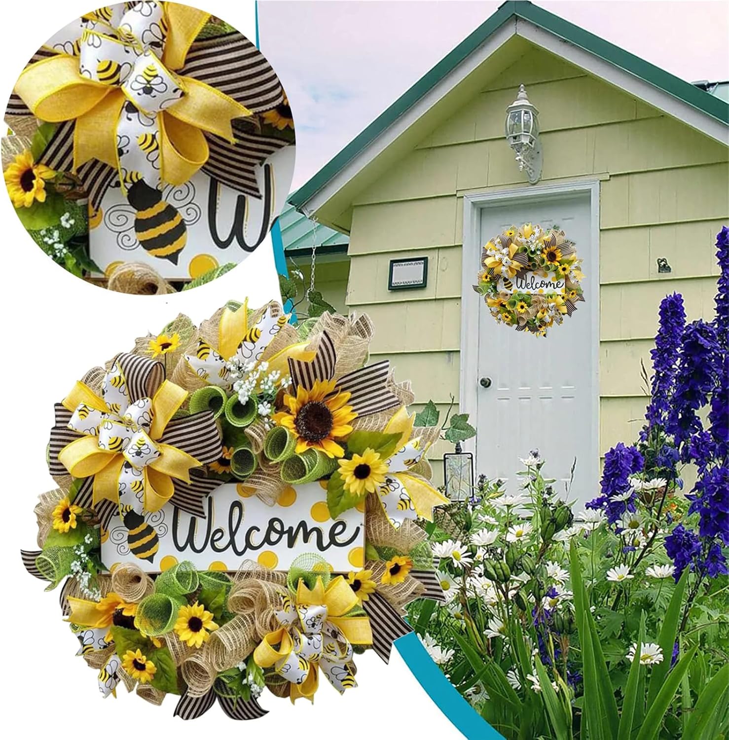 Summer Bee Wreath for Front Door Decor