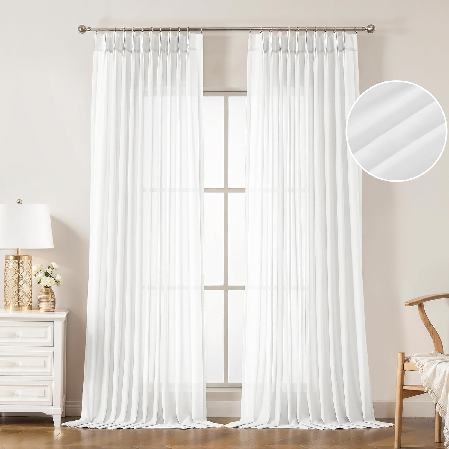 WEST LAKE Bright White Pinch Pleated Sheer Curtains 84 Inches Long