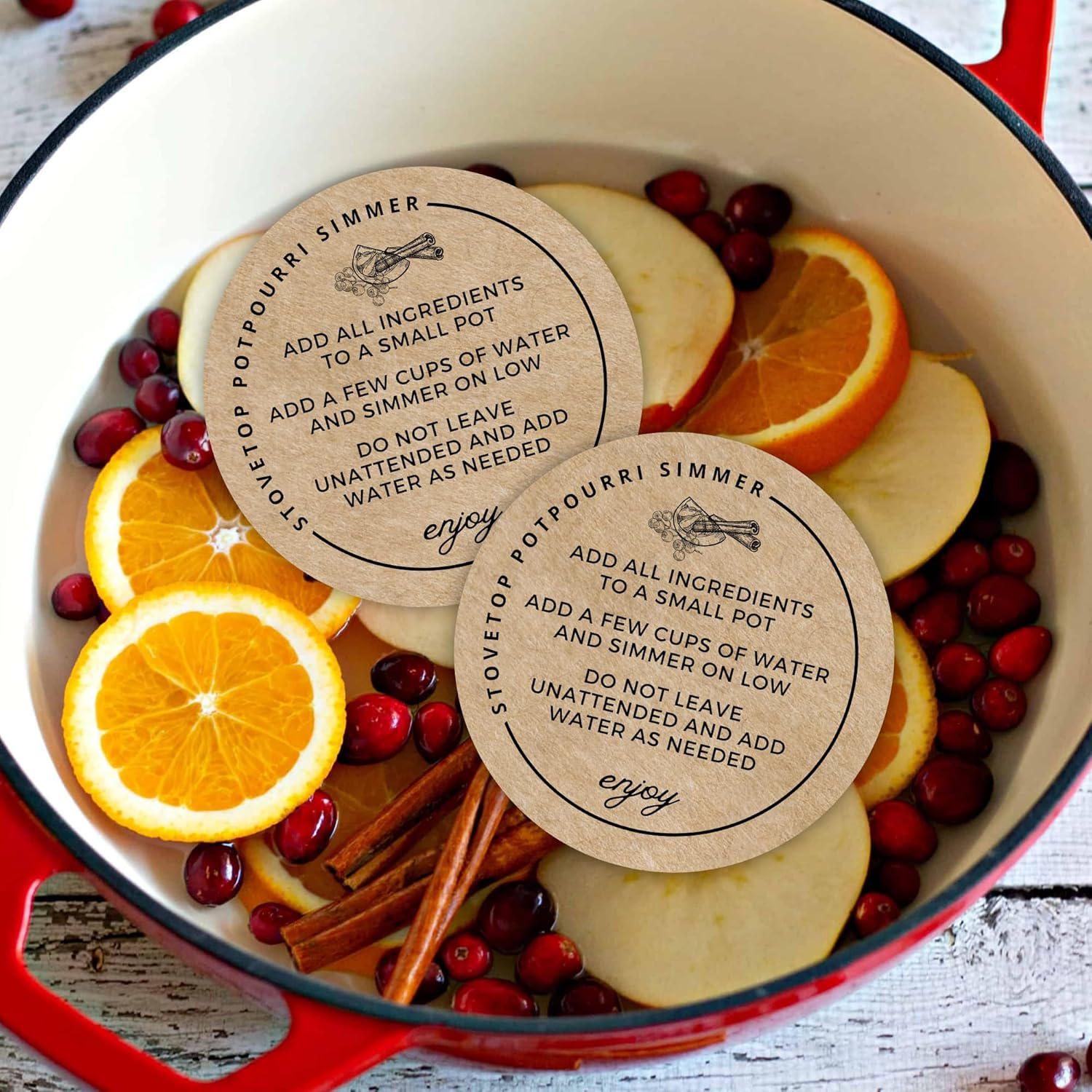 Stovetop Potpourri Instruction Labels 250pc Roll 2 Inch Circle Brown Boho Kraft Design
