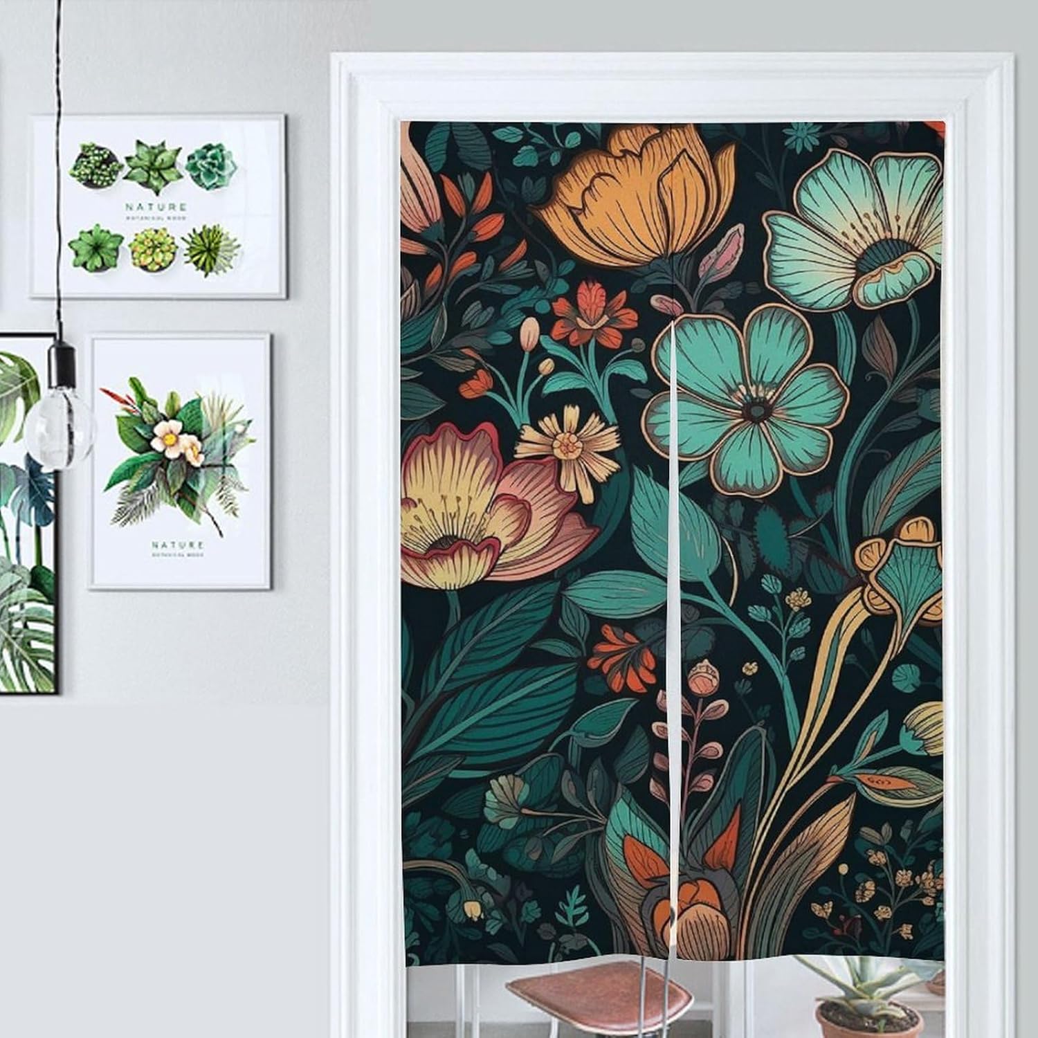 Japanese Noren Door Curtain with Cyan and Black Print