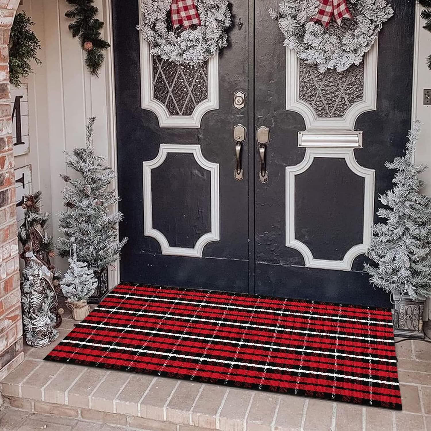 OJIA Christmas Front Door Mat 2X43 Red Buffalo Plaid