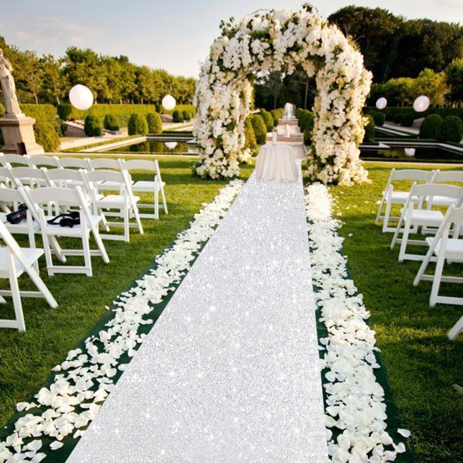 Silver Sequins Aisle Runner Rug 2ftx15ft Bling Wedding Runner