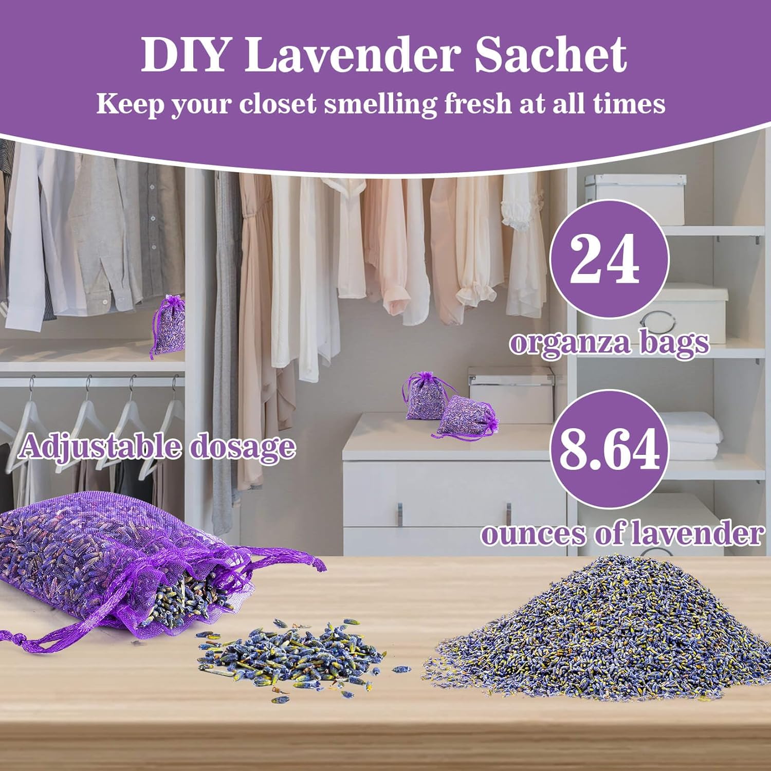 Sukh 66OZ Lavender Sachet Bags - Fresh Dried Lavender for Home Fragrance