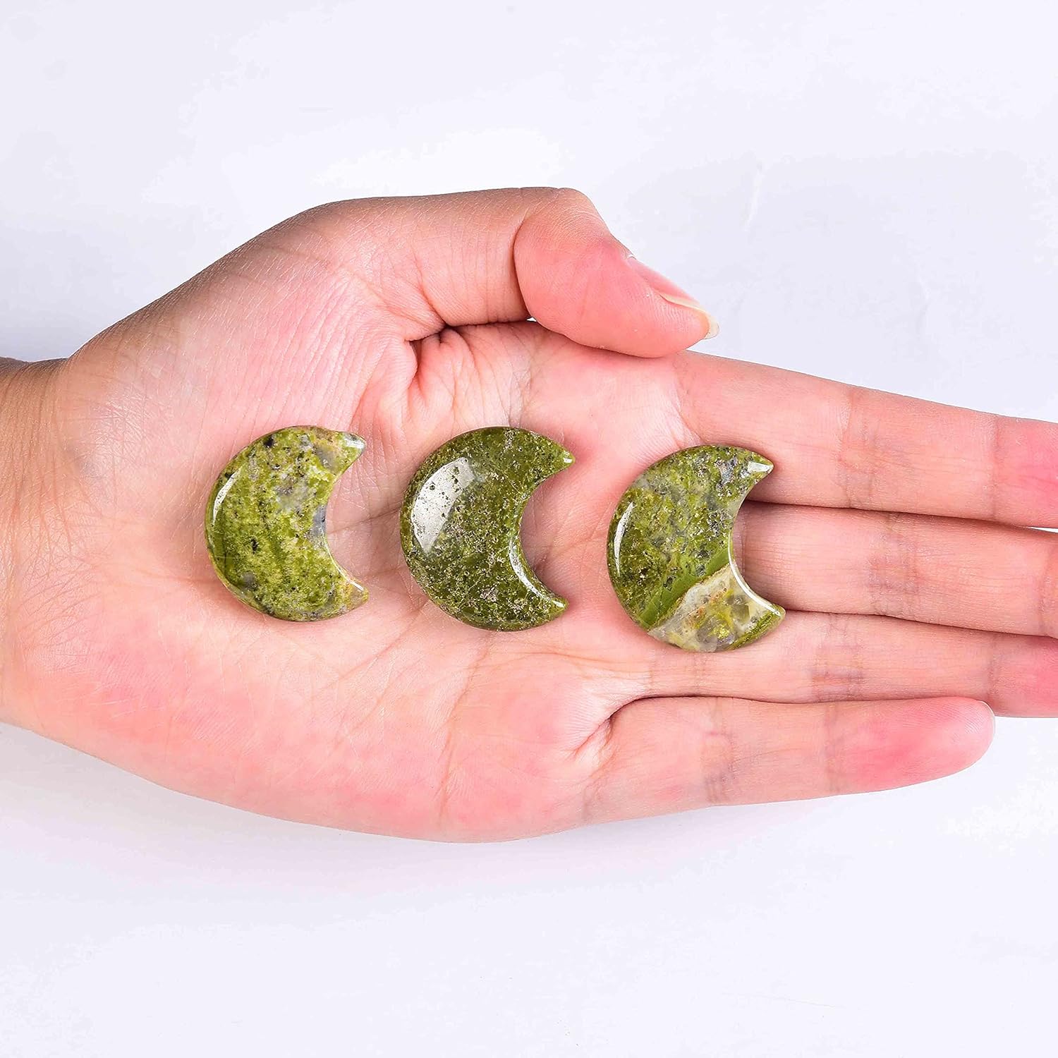 JIC Gem 10 Piece Moon Shape Unakite Quartz Tumbled Stones Set