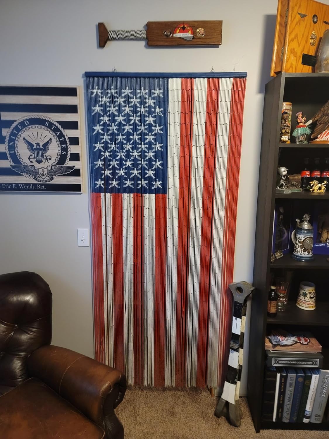 125 Strand American Flag Beaded Curtain with Hanging Hardware