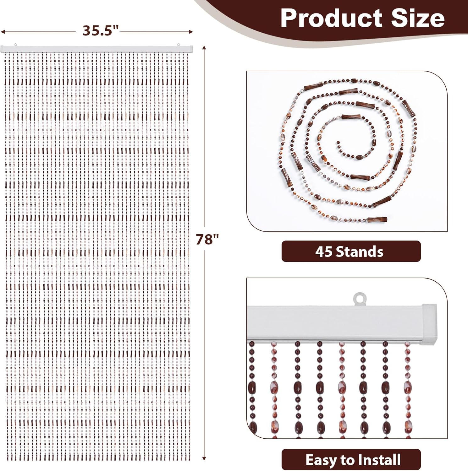 BECHAEO Beaded Curtain for Doorway with Caramel Marble Design