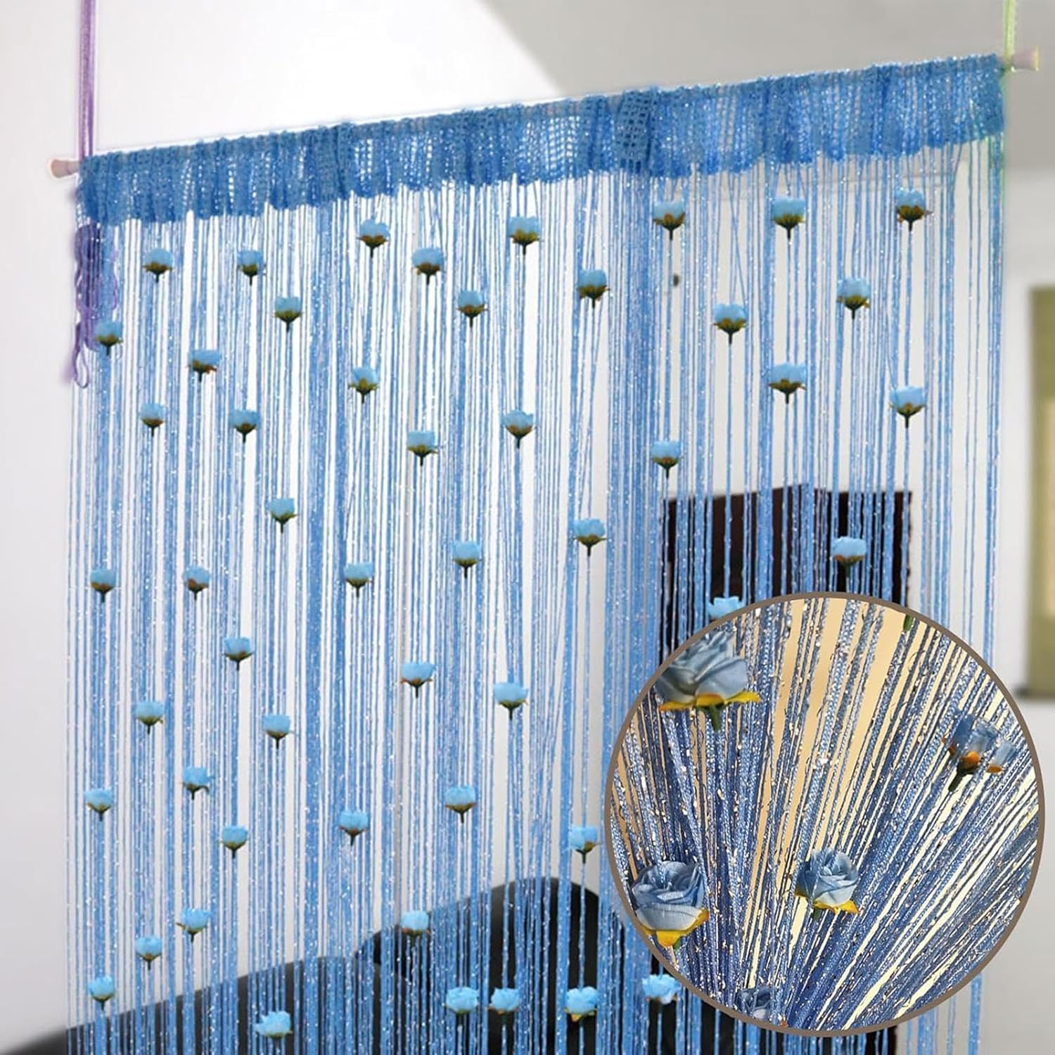 Generic Rose Thread Door Curtain Blue 100x200cm