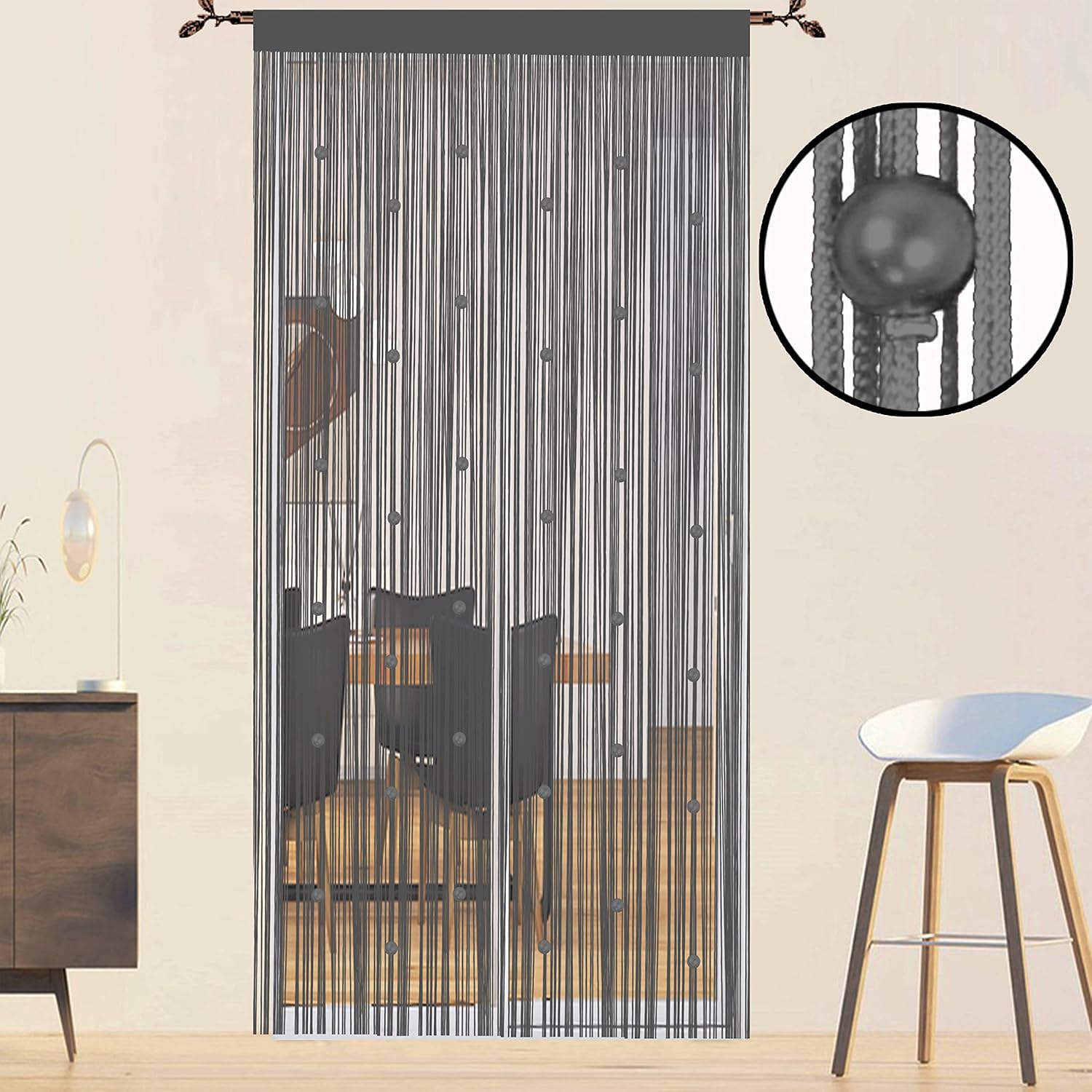 Beads Curtain Door String Curtains Grey 39x110in