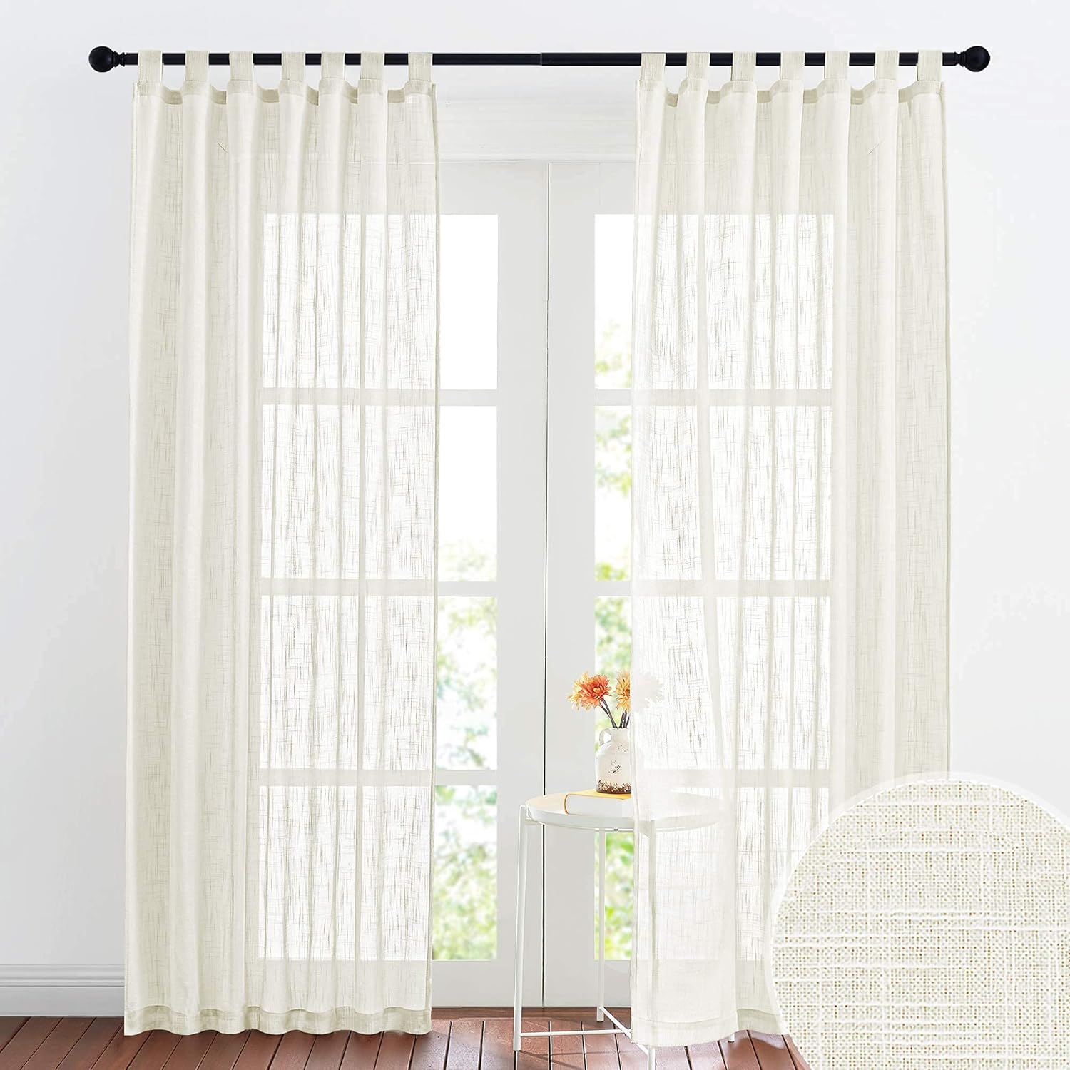 RYB HOME Natural Sheer Curtains 84 Inch Long Linen Textured
