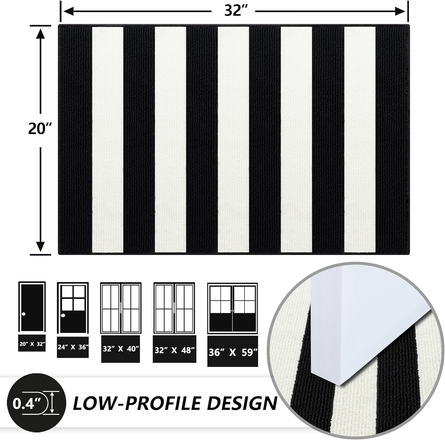 Timo Black and White Striped Entryway Door Mat 20x32