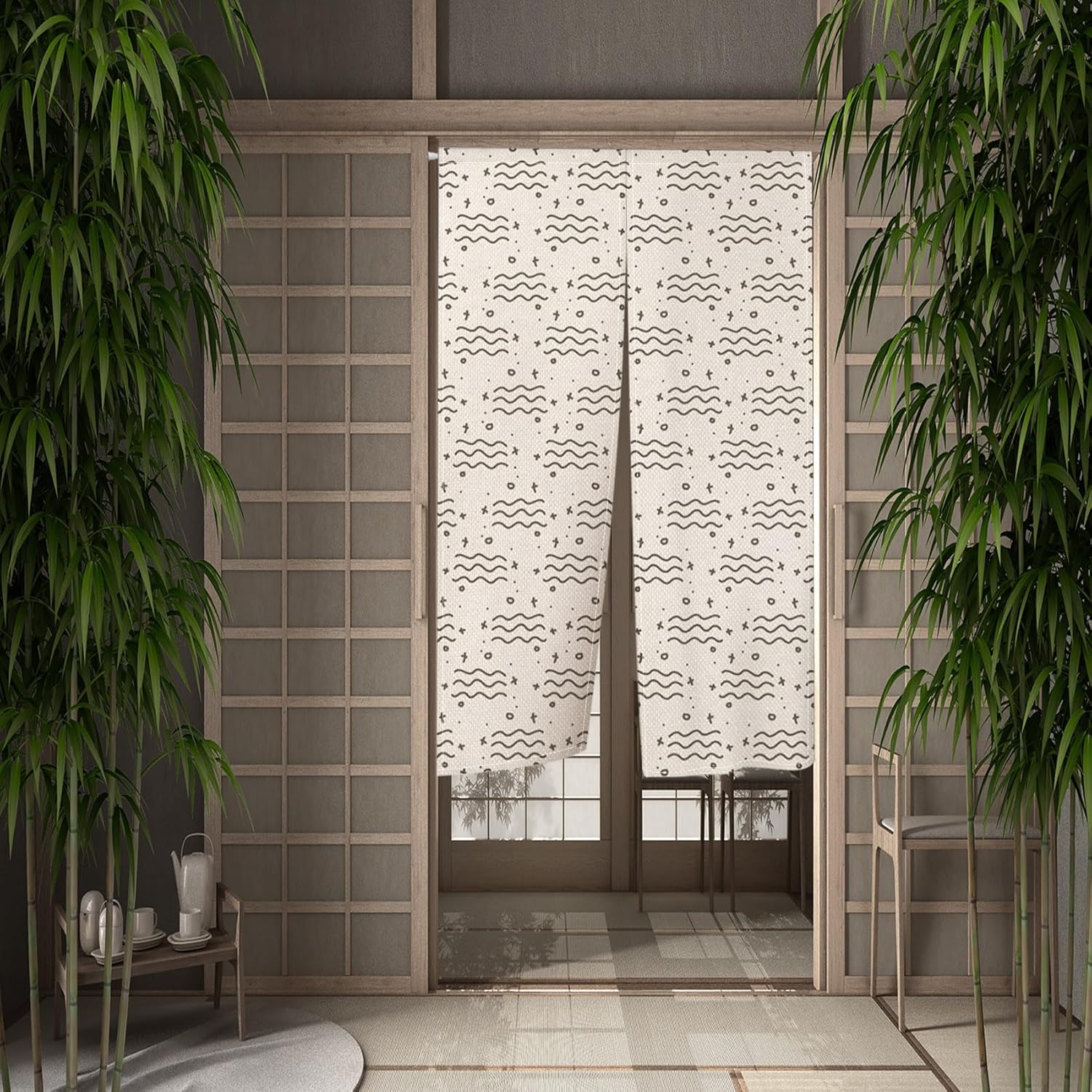 Japanese Noren Door Curtain with Simple Drawings