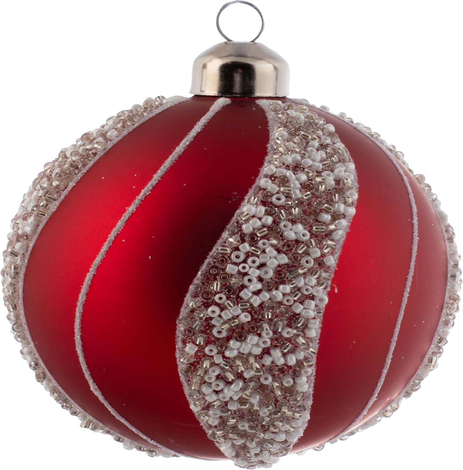 Karma Christmas Hanging Ornament White Bead Striped Glass Ball