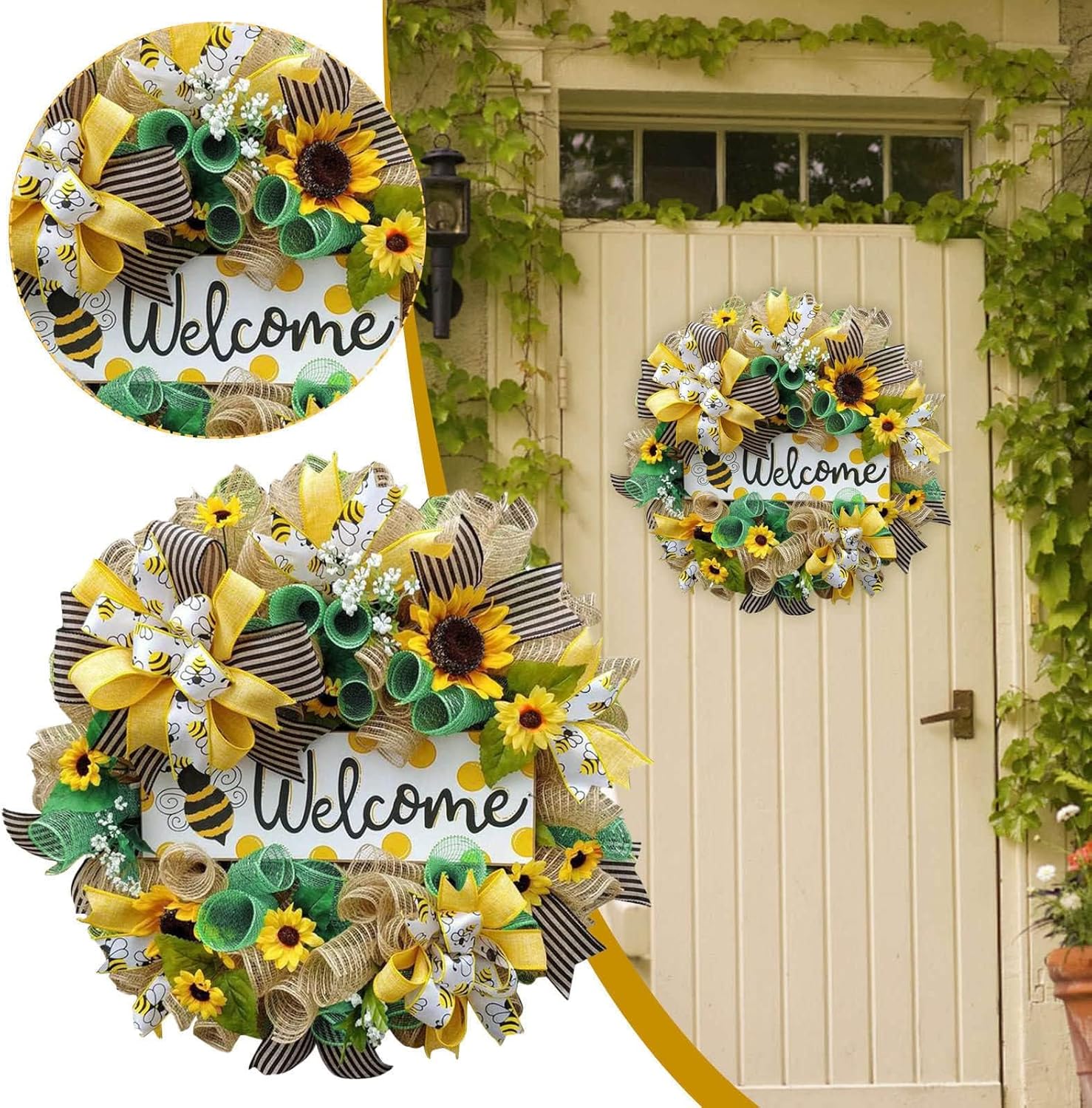 Summer Bee Wreath for Front Door Decor