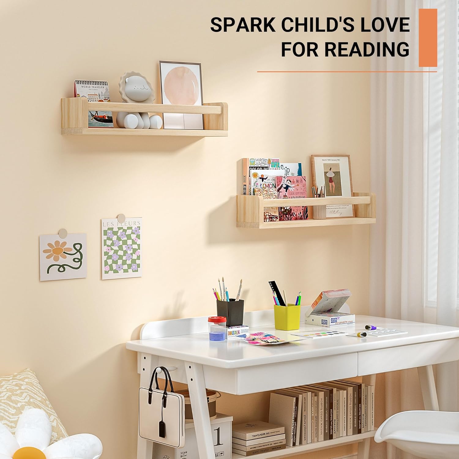 Heimlove Floating Shelves for Nursery 16 Inch Wall Bookshelf Set of 2