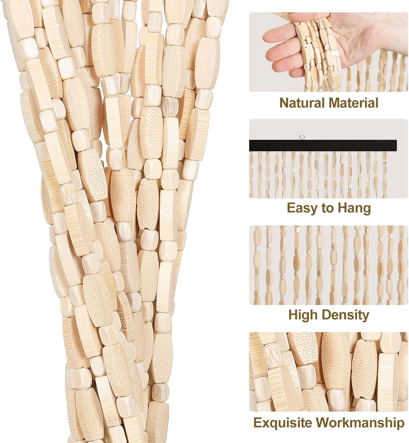 Handmade Bamboo Beaded Curtain 52 Strands 355 x 75 Inches