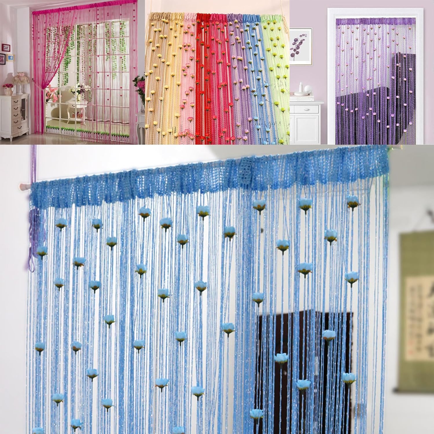 RJDJ Rose Thread Door Curtain in Blue