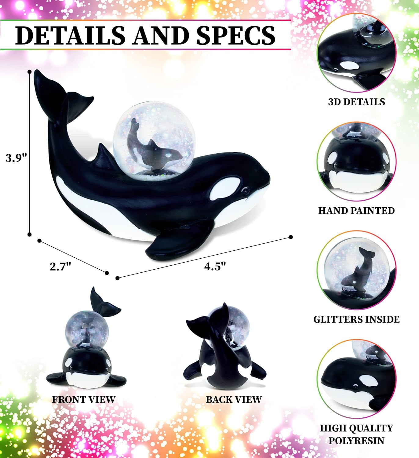 COTA Global Killer Whale Shark Snow Globe - Ocean Animal Decor