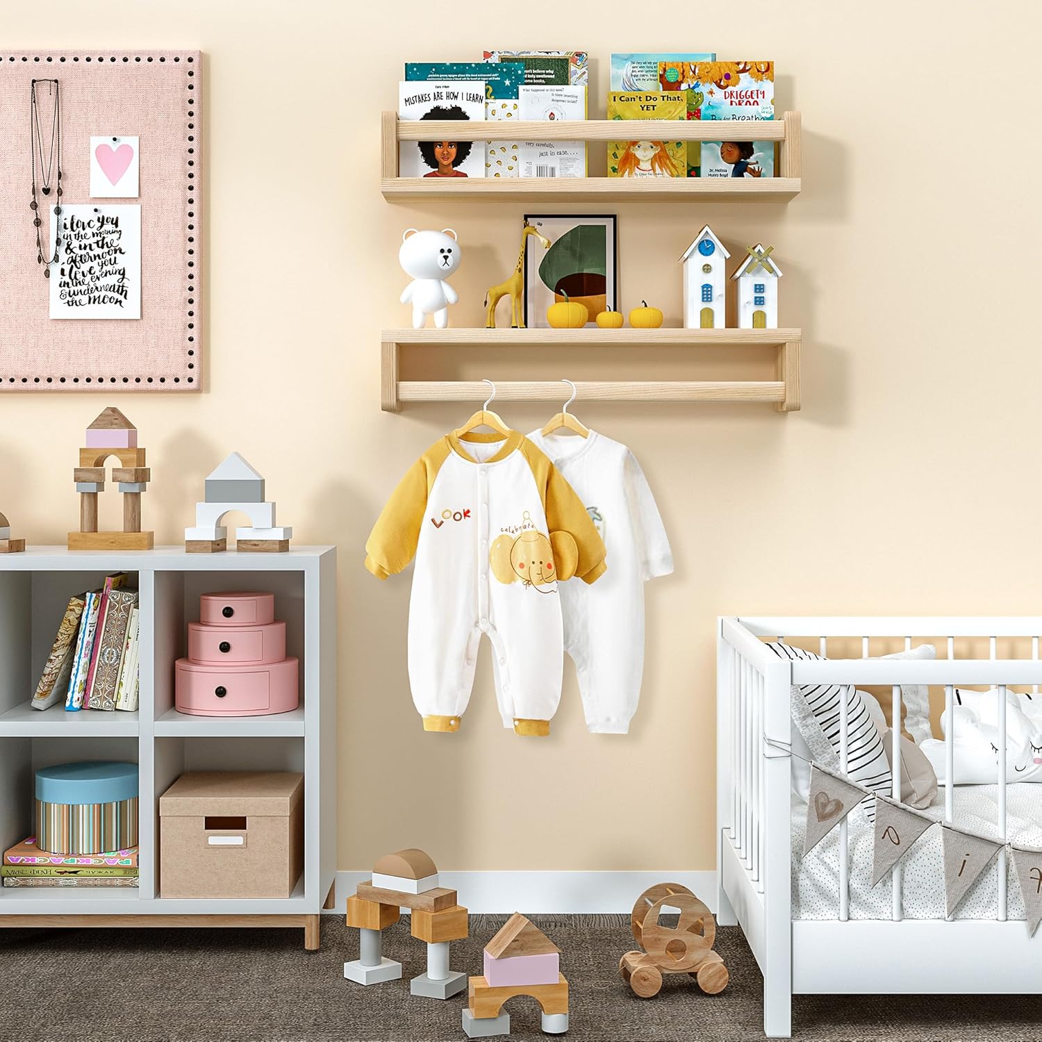 Heimlove Floating Shelves for Nursery 16 Inch Wall Bookshelf Set of 2