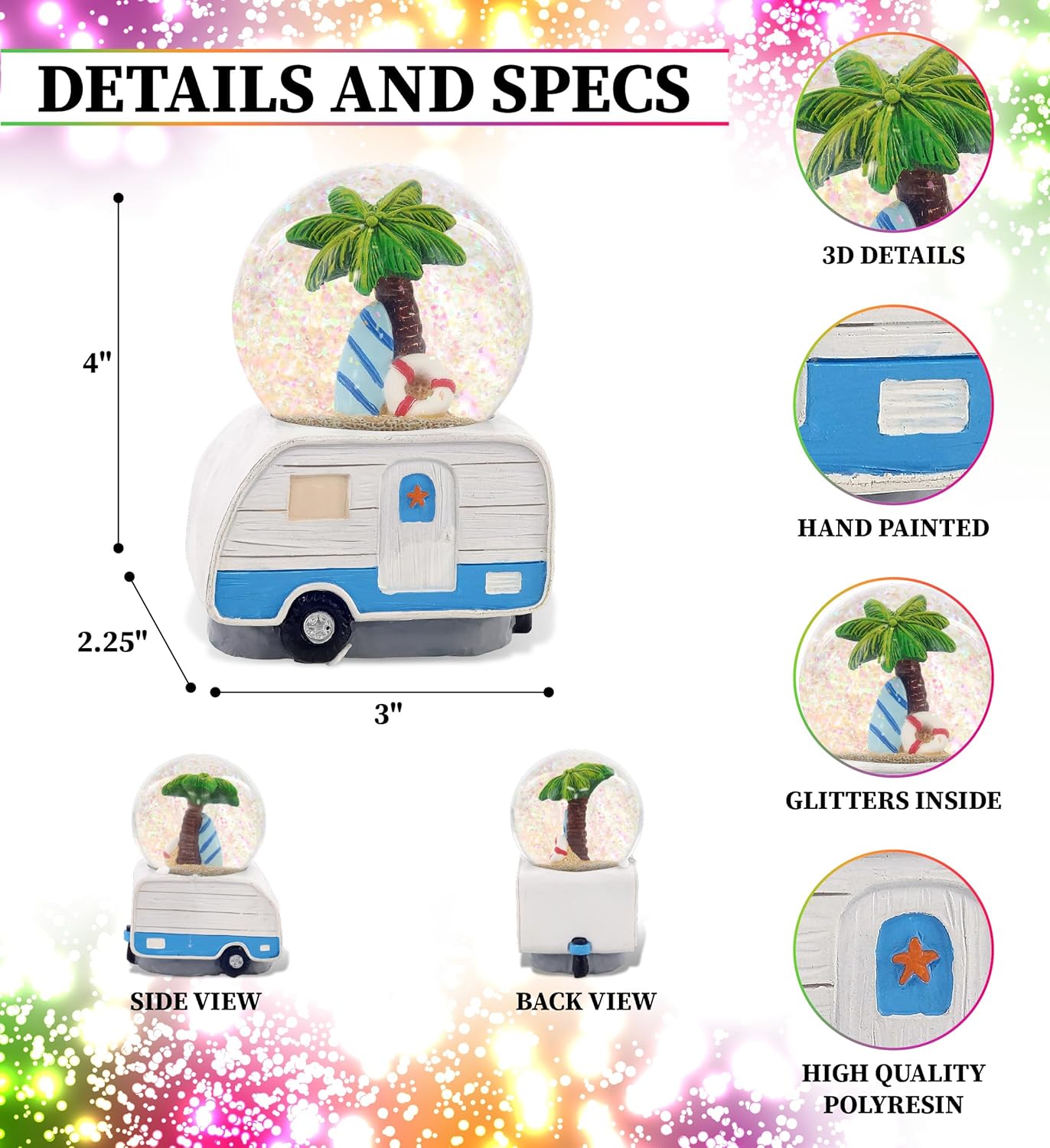 CoTa Global Palm Tree RV Camper Snow Globe - 65 mm