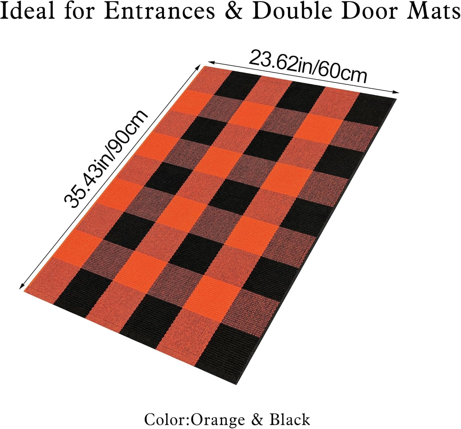 Orange and Black Buffalo Plaid Outdoor Rug 2x3 Cotton Woven Area Rug