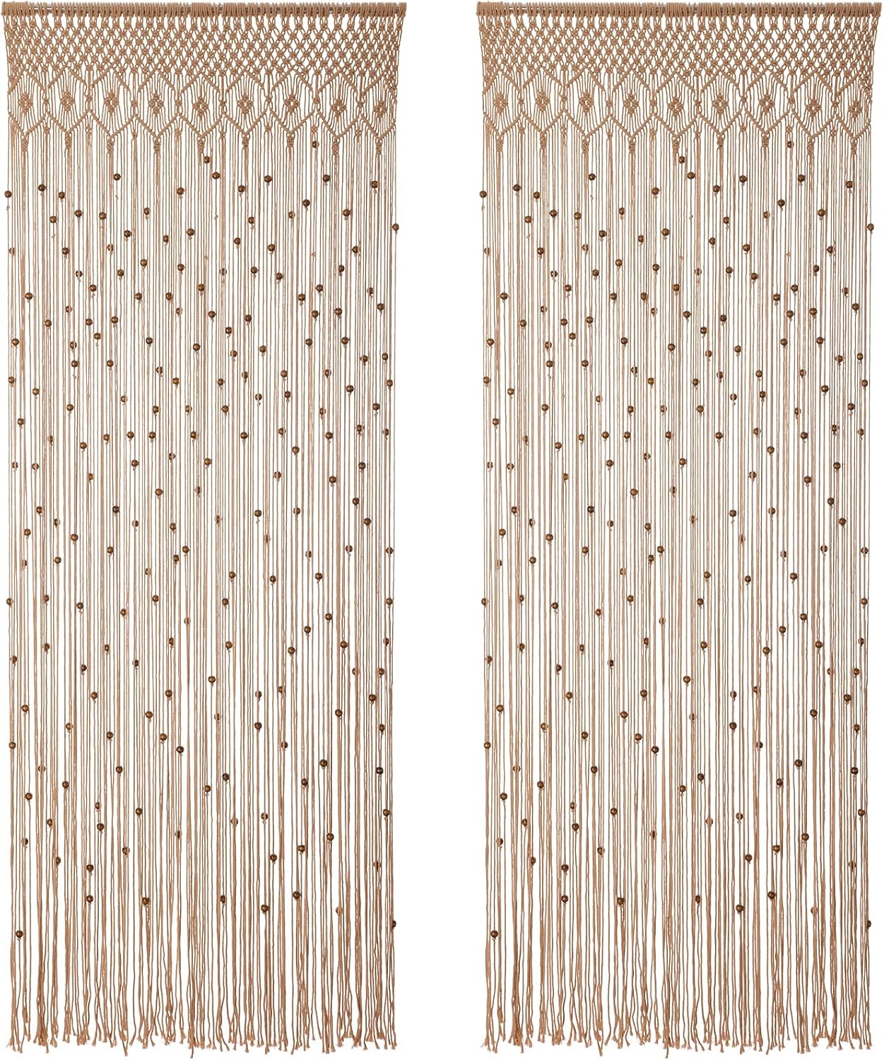 BECHAEO Boho Macrame Beaded Curtain Set of 2