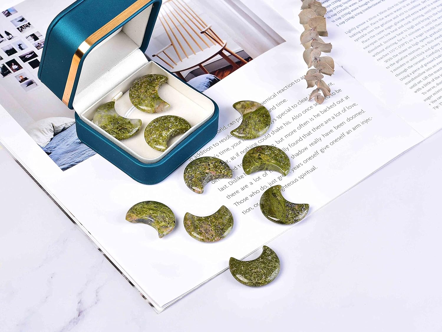 JIC Gem 10 Piece Moon Shape Unakite Quartz Tumbled Stones Set