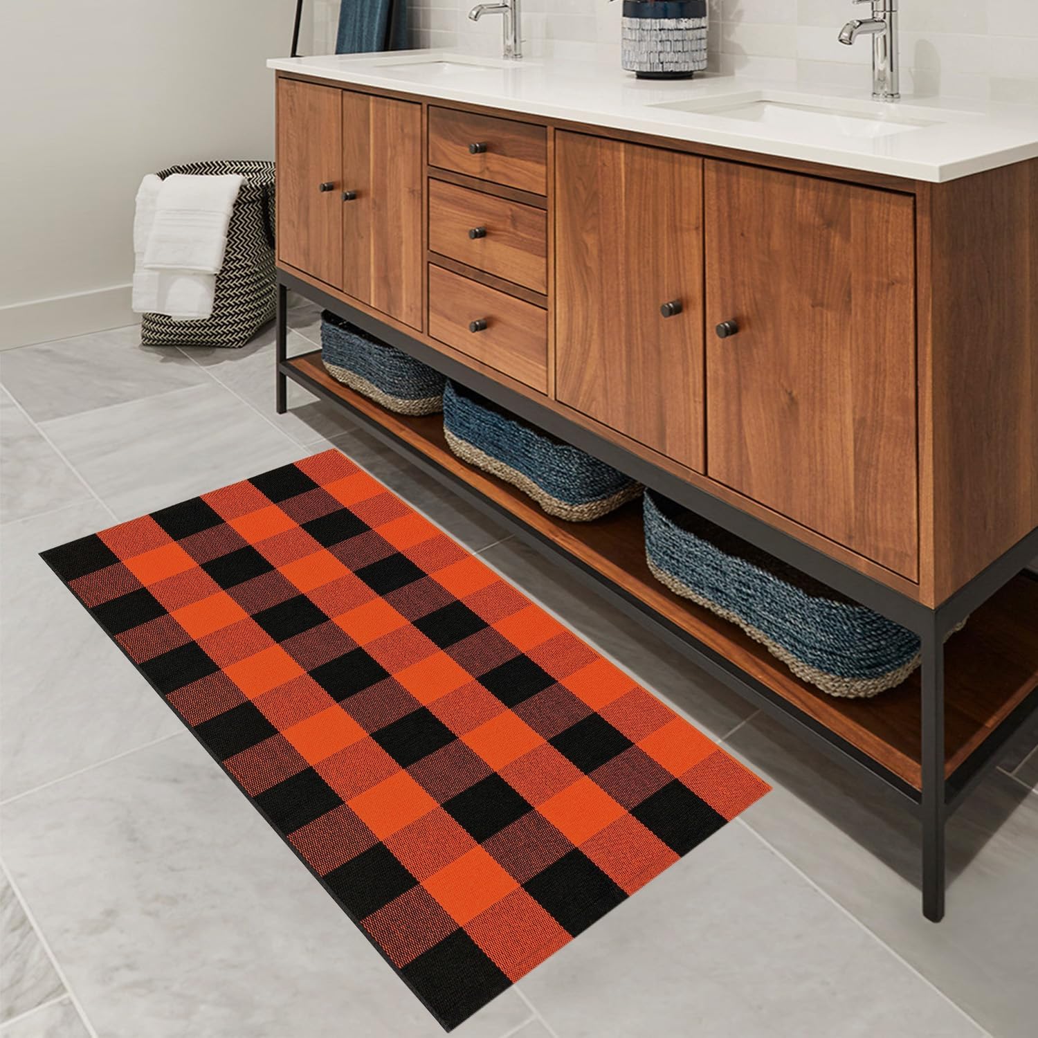 Orange and Black Checkered Outdoor Rug 2x43ft