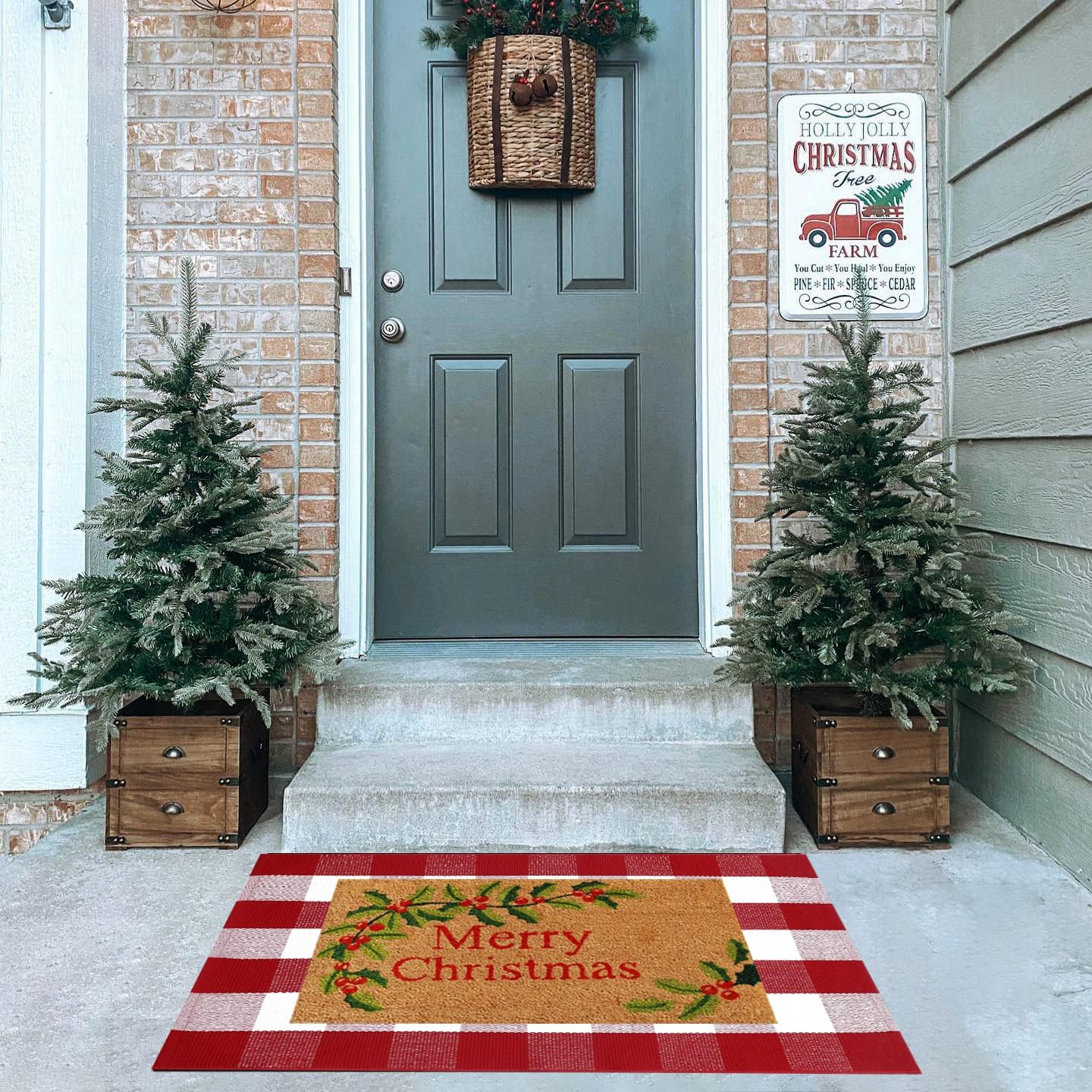 Christmas Red and White Plaid Rug 28x43 Inches Door Mat