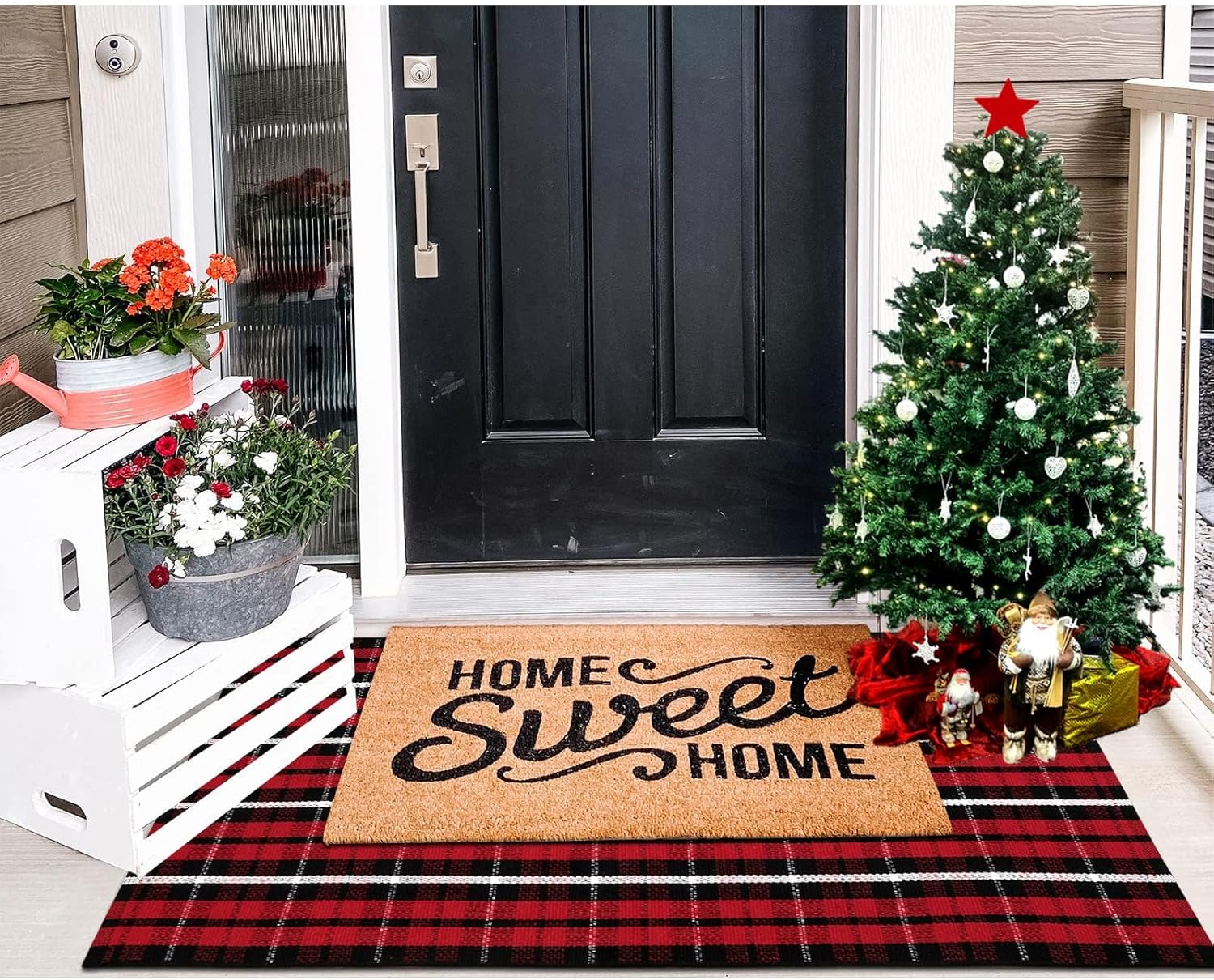 OJIA Christmas Front Door Mat 2X43 Red Buffalo Plaid
