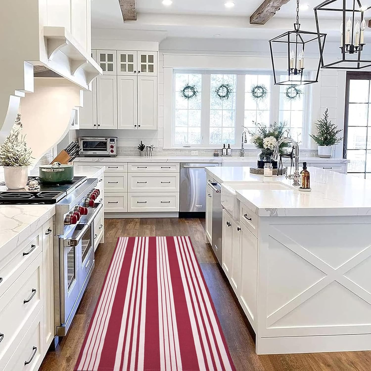 USTIDE Red and White Striped Area Rug 236 x 51 Inches