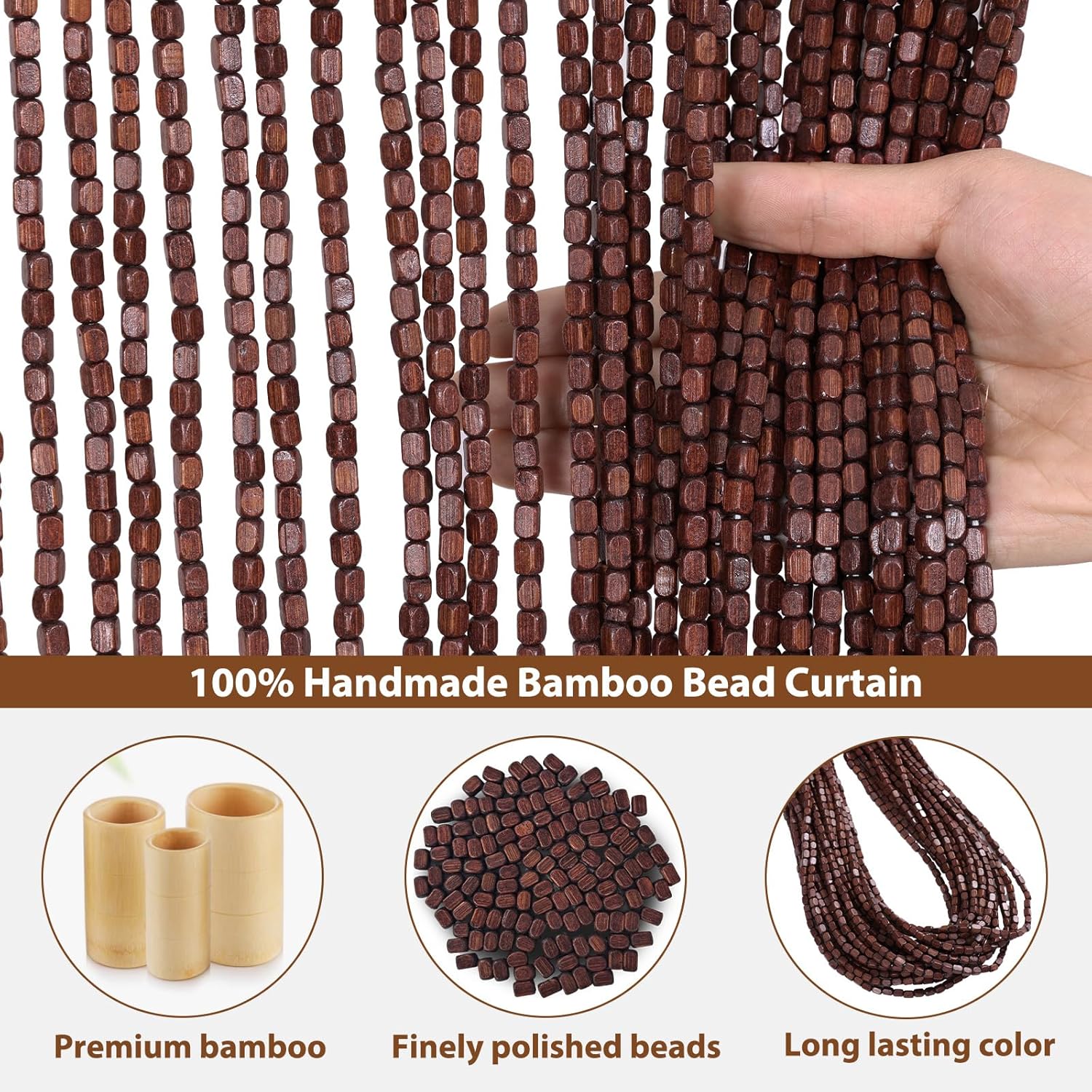 BECHAEO 90 Strands Bamboo Beaded Curtain Doorway