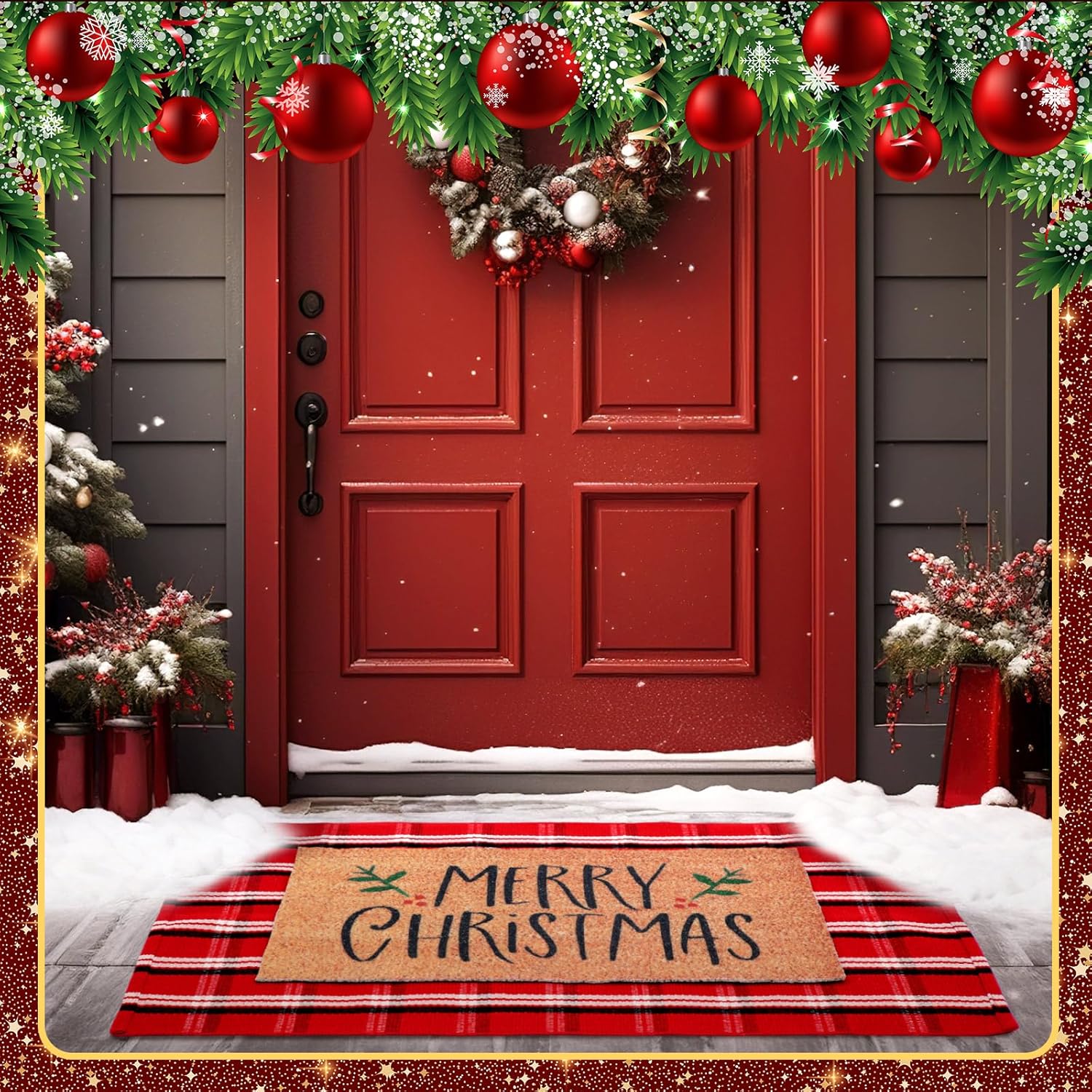 Duraaamo 2 Pcs Christmas Doormat Set